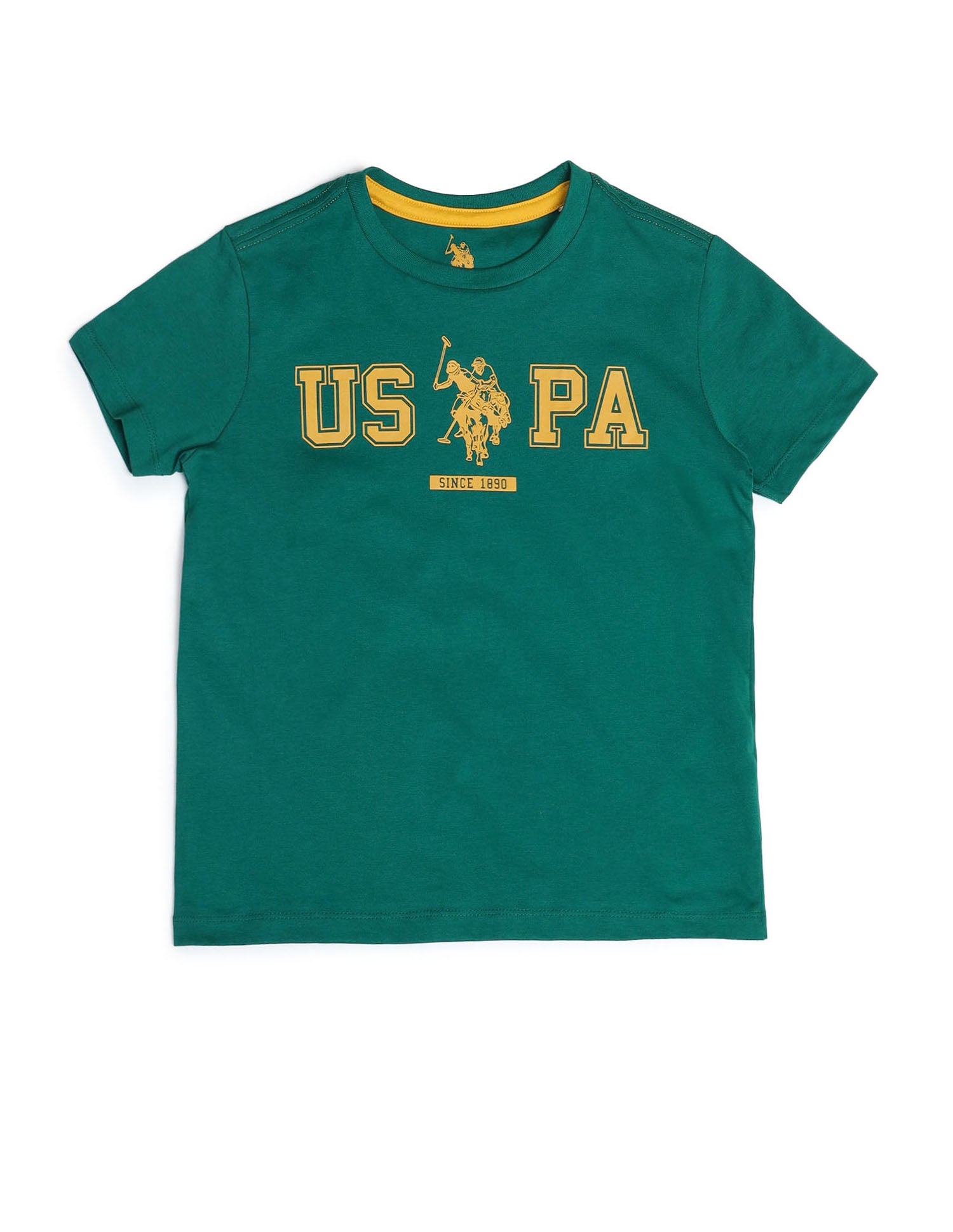 Boys Crew Neck Brand Printed T-Shirt Medium Green - U.S. POLO ASSN. | Large