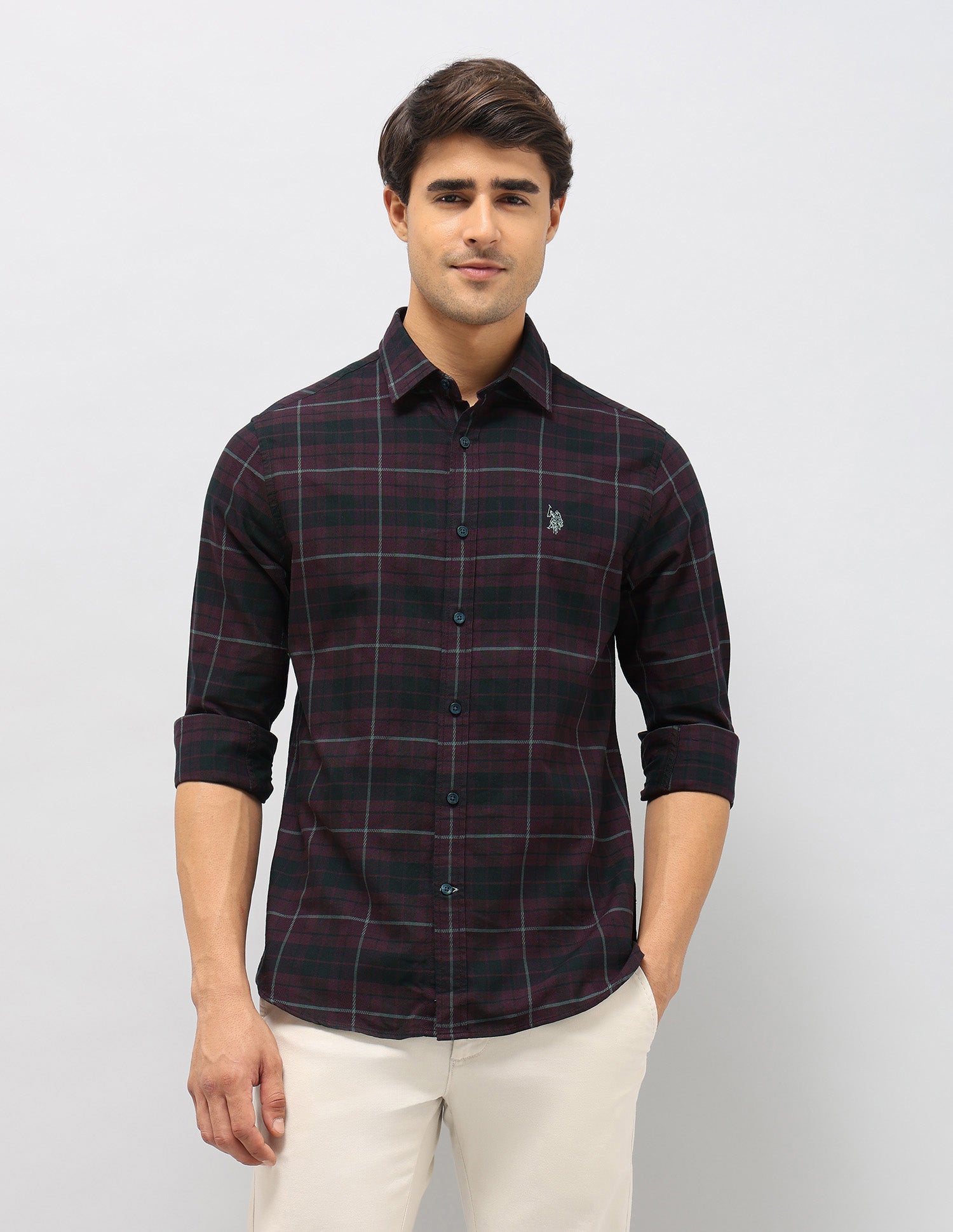 Plaid Checked Dobby Shirt Wine - U.S. Polo Assn. India | Large