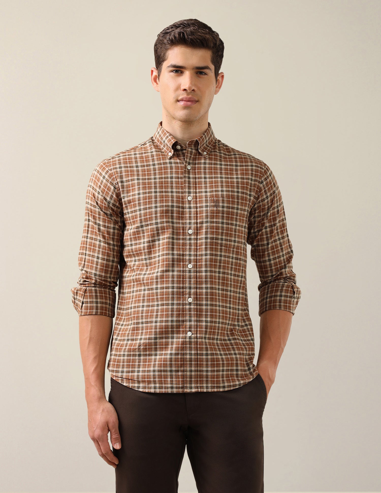 Plaid Checked Tailored Fit Shirt Brown - U.S. Polo Assn. India | Large