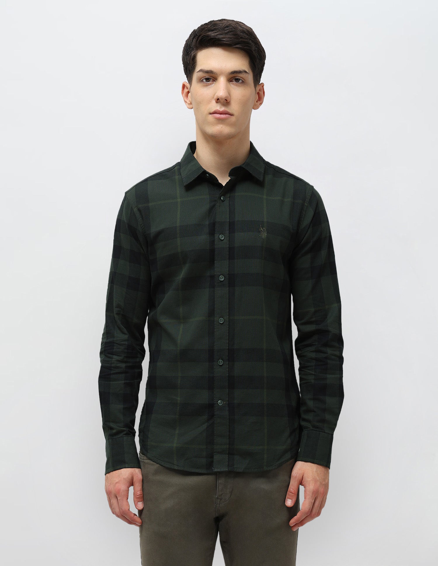 Tartan Checked Tailored Fit Shirt Olive - U.S. POLO ASSN. | Large