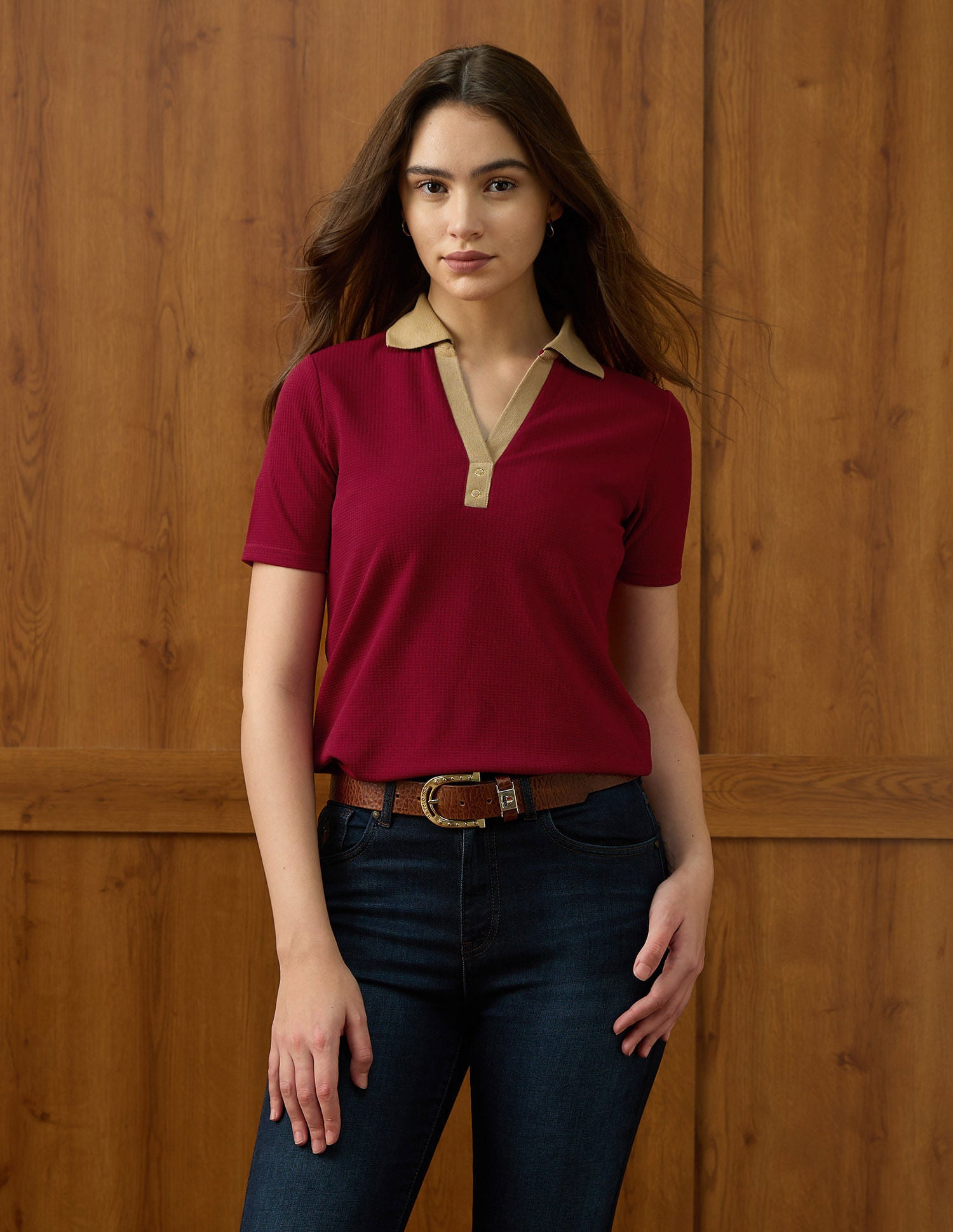 Textured Contrast  Collar Regular Fit Polo Shirt Purple - U.S. Polo Assn. India | Large