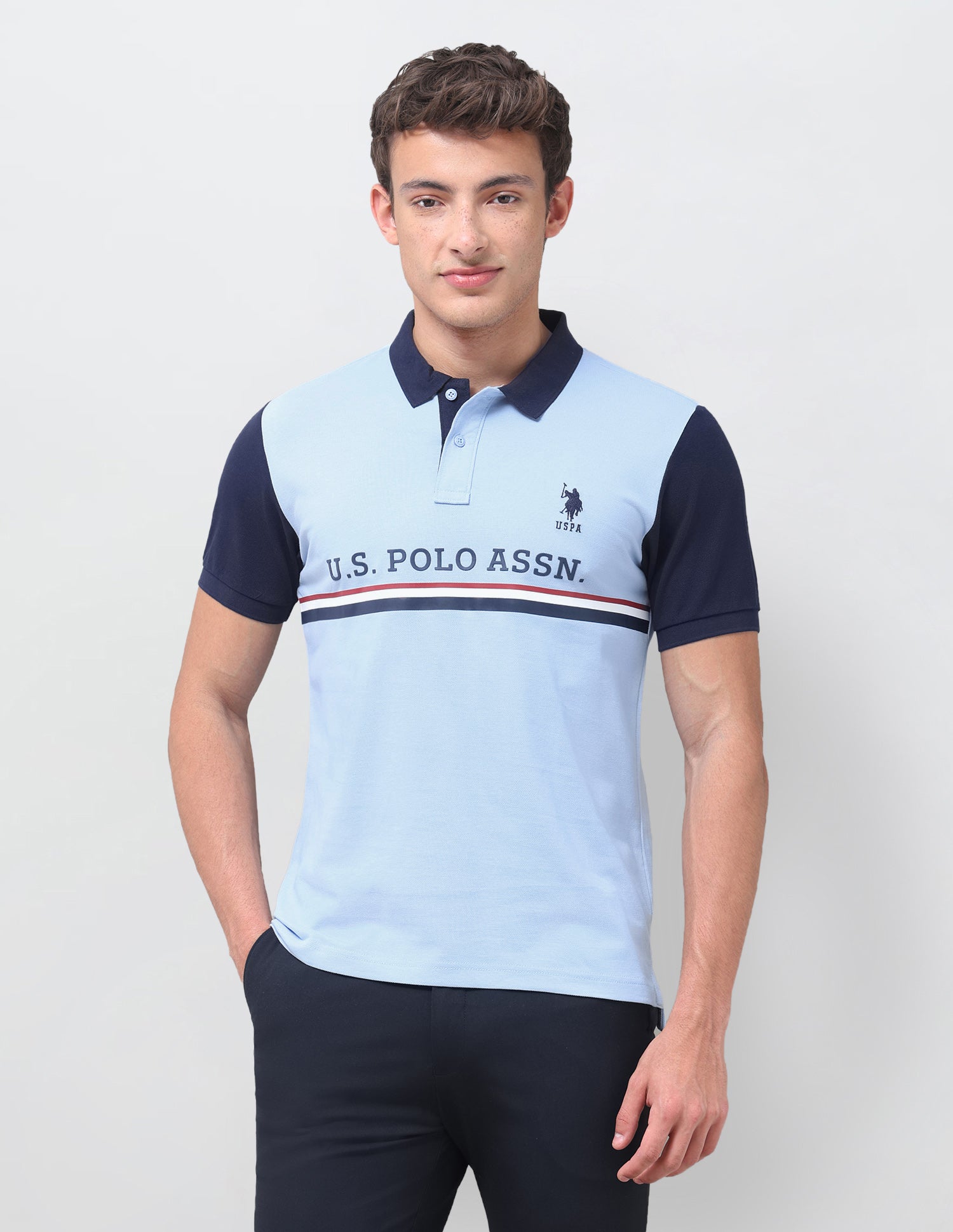 Brand Printed Regular Fit Polo Shirt Light Blue - U.S. Polo Assn. India | Large