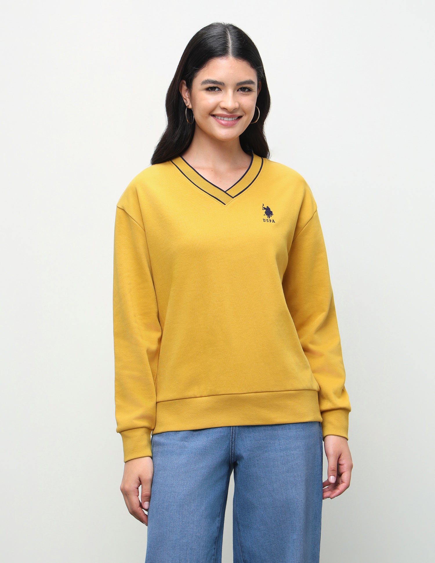 Solid Regular Fit Sweatshirt Mustard - U.S. Polo Assn. India | Large