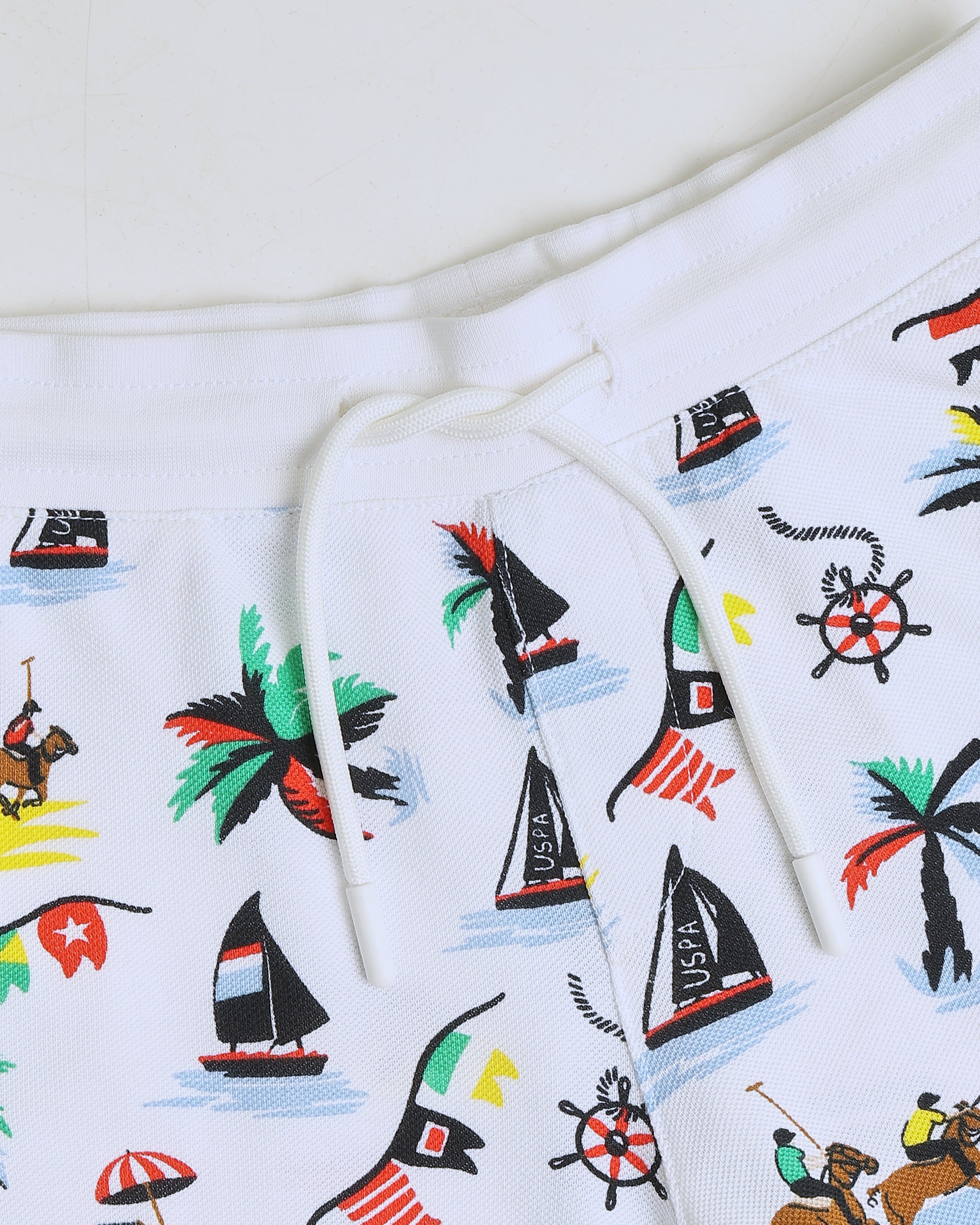 Boys Graphic Printed Knitted Shorts White - U.S. Polo Assn. India | Large