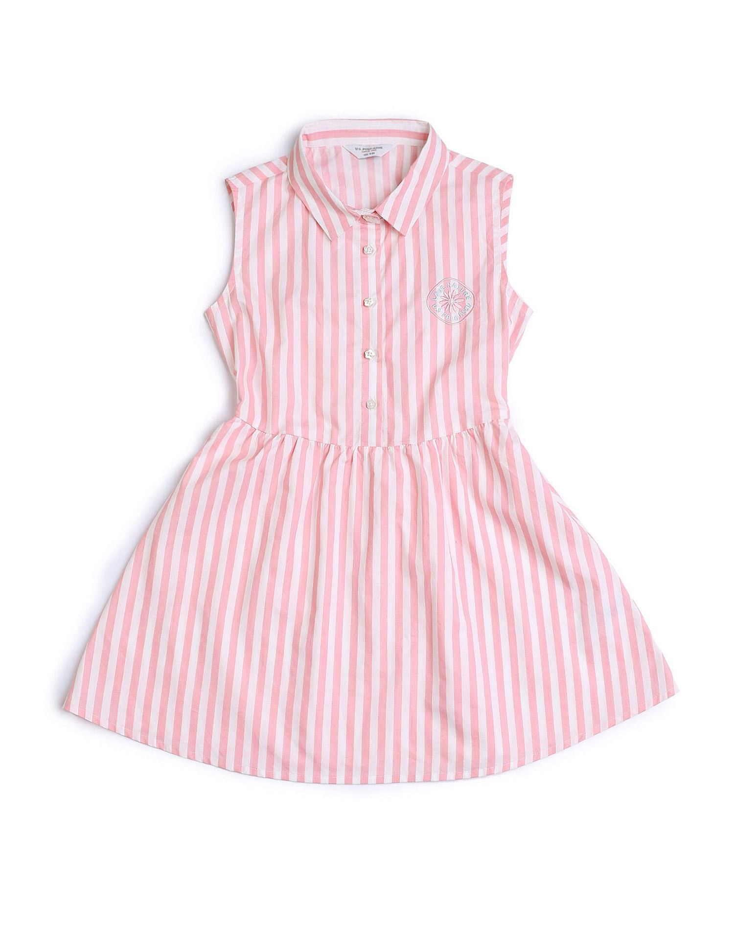 Girls Vertical Striped Fit And Flare Dress Pink - U.S. POLO ASSN. | Large