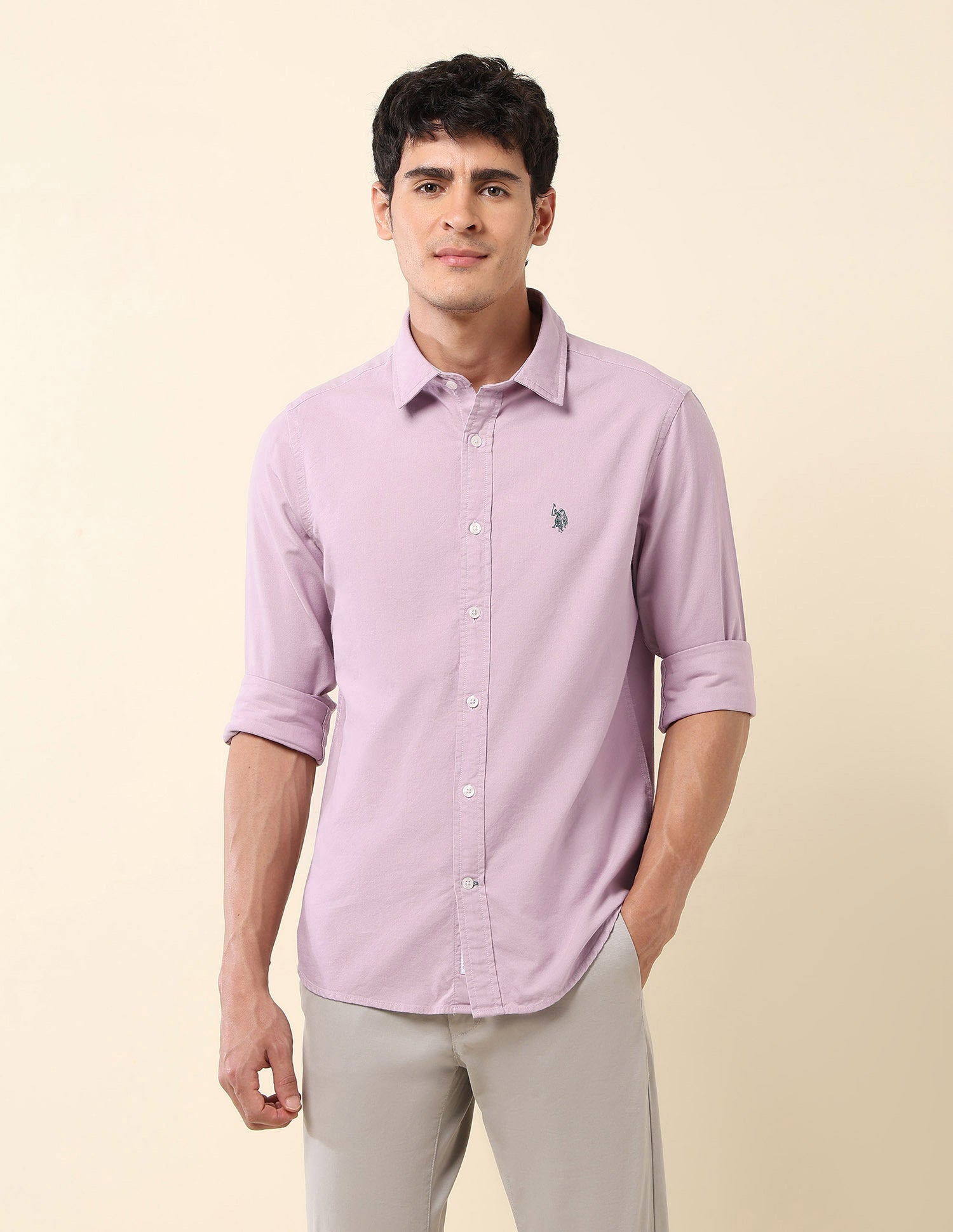Tailored Fit Pure Cotton Oxford Shirt Lavender - U.S. Polo Assn. India | Large