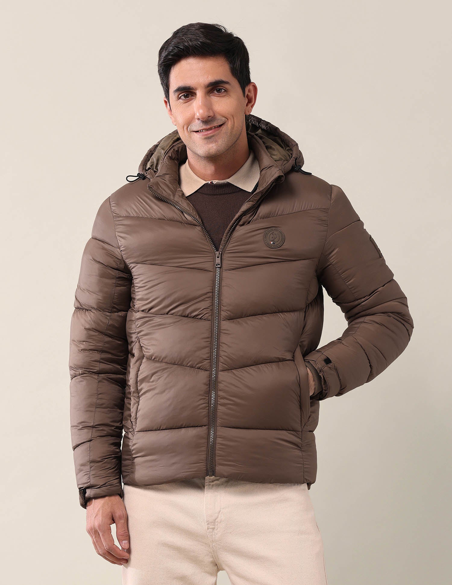 Solid Regular Fit Puffer Jacket Brown - U.S. POLO ASSN. | Large