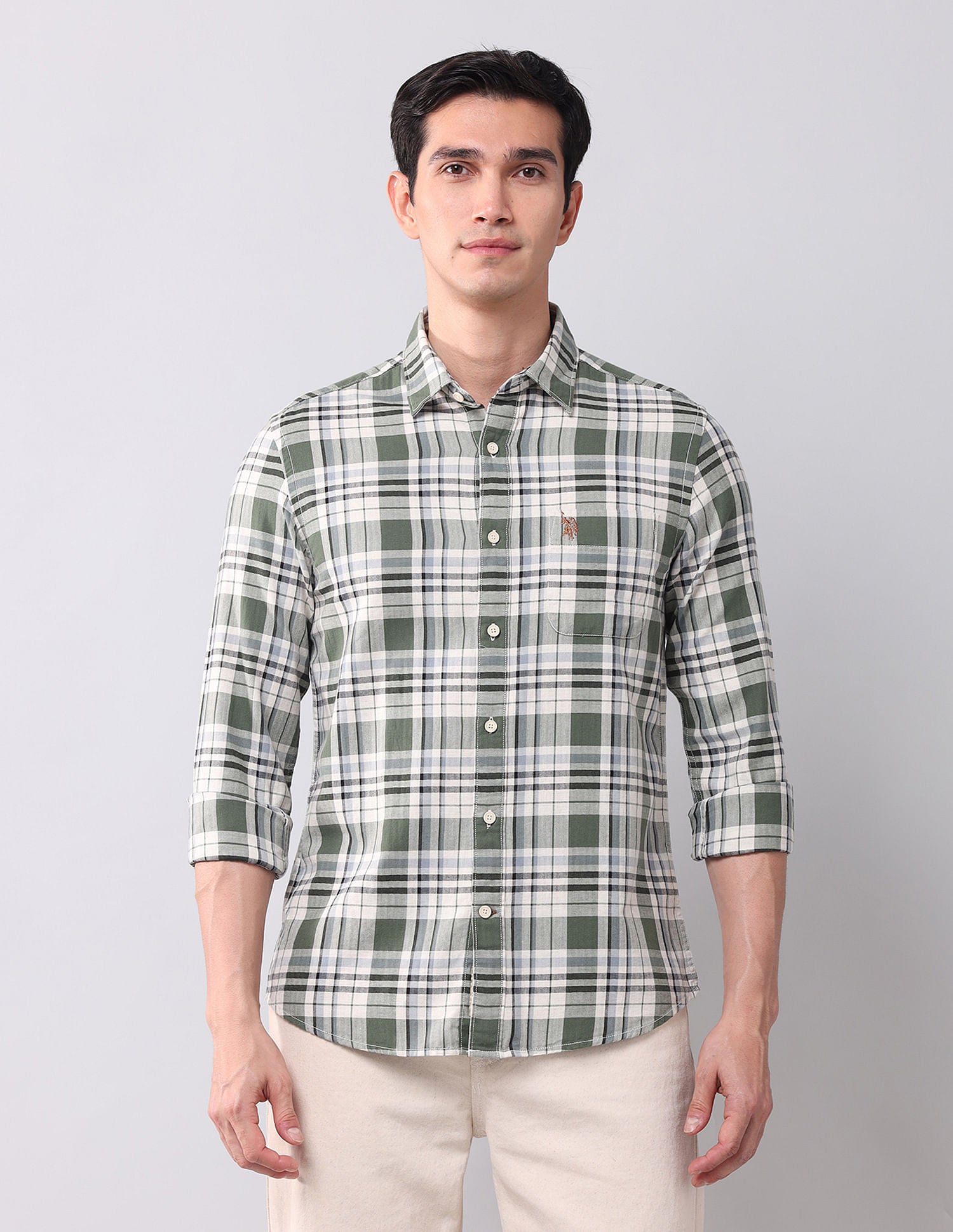 Regular Fit Twill Checked Shirt Olive - U.S. POLO ASSN. | Large