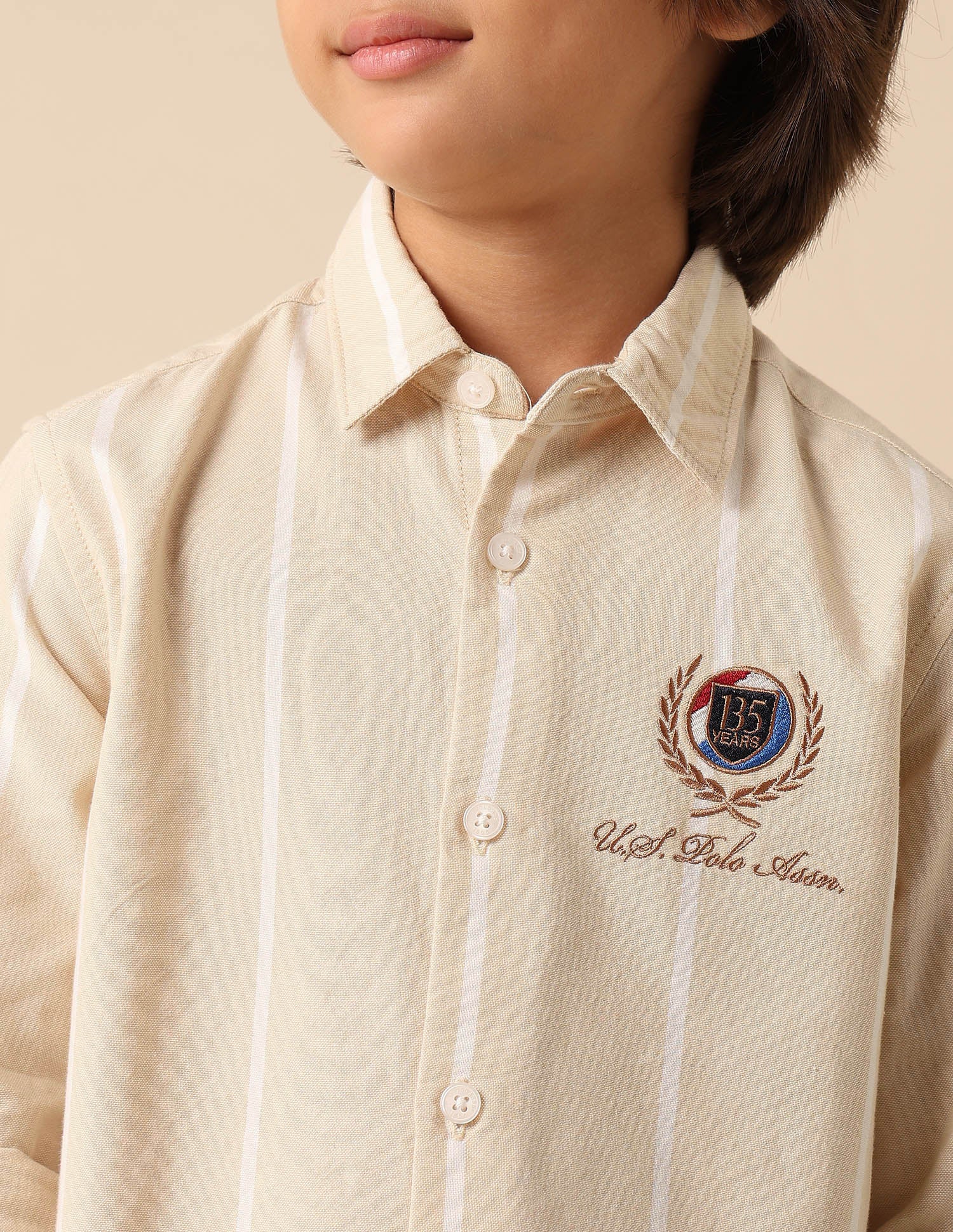 Boys Vertical Striped Oxford Shirt Beige - U.S. POLO ASSN. | Large