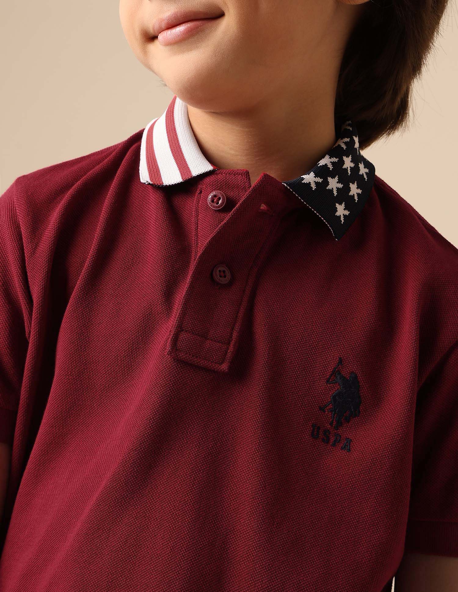 Boys Solid Pure Cotton Polo Shirt Dark Red - U.S. POLO ASSN. | Large