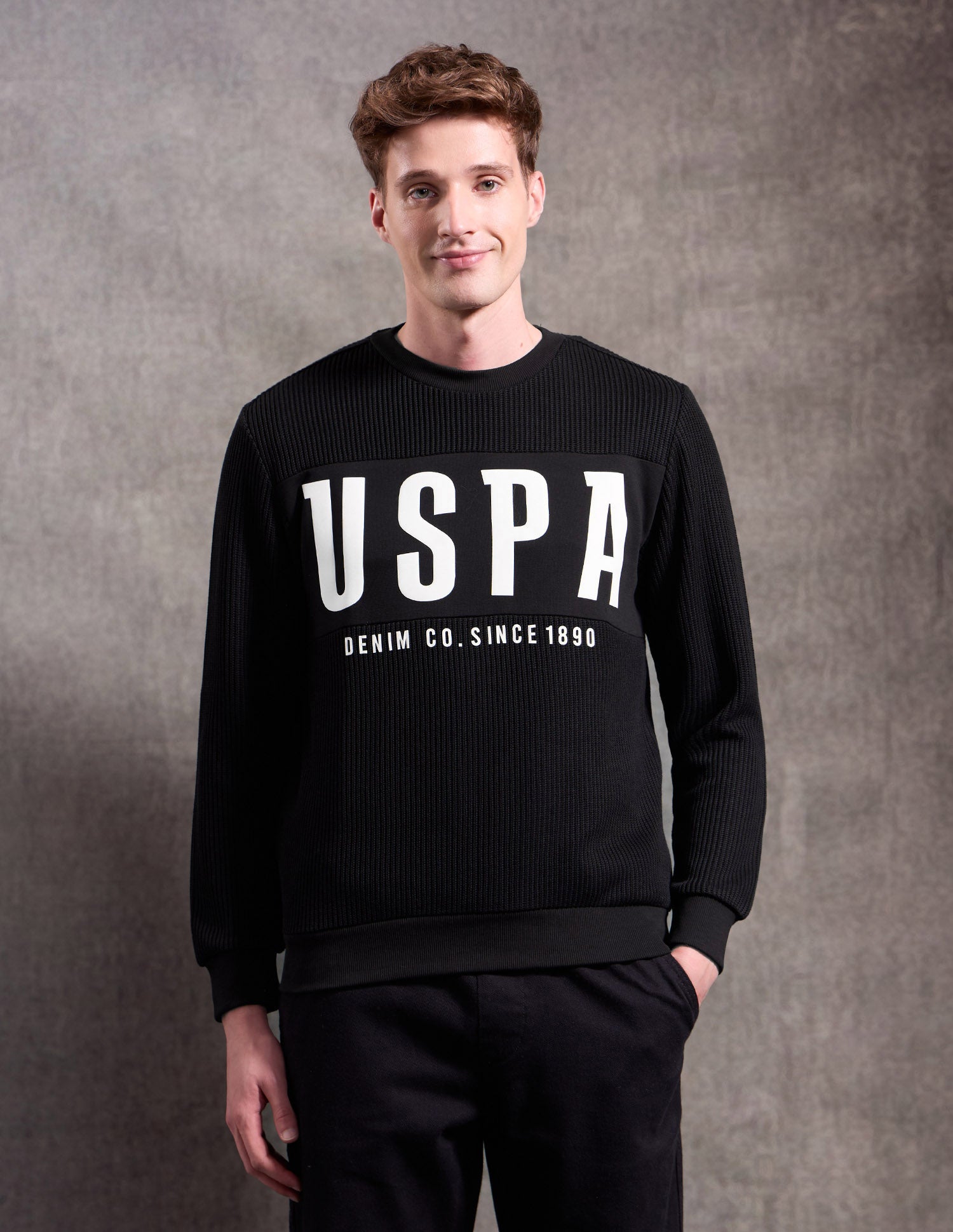 Brand Printed Black & Gold Sweatshirt Black - U.S. POLO ASSN. | Large