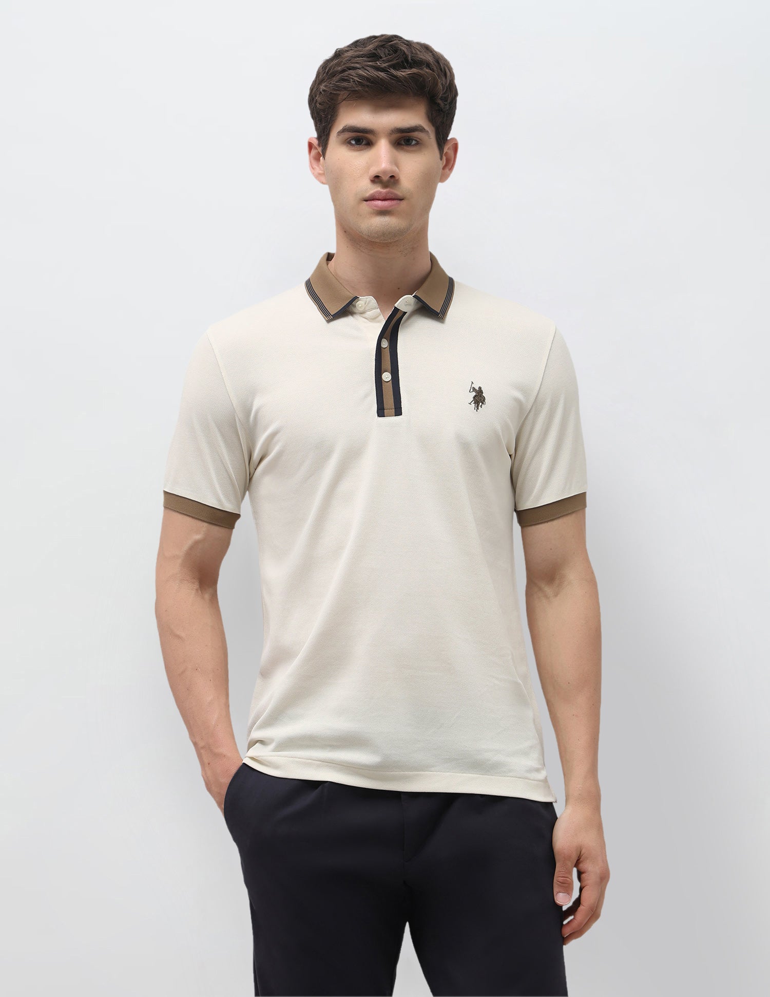 Solid Slim Fit Polo Shirt Off White - U.S. Polo Assn. India | Large