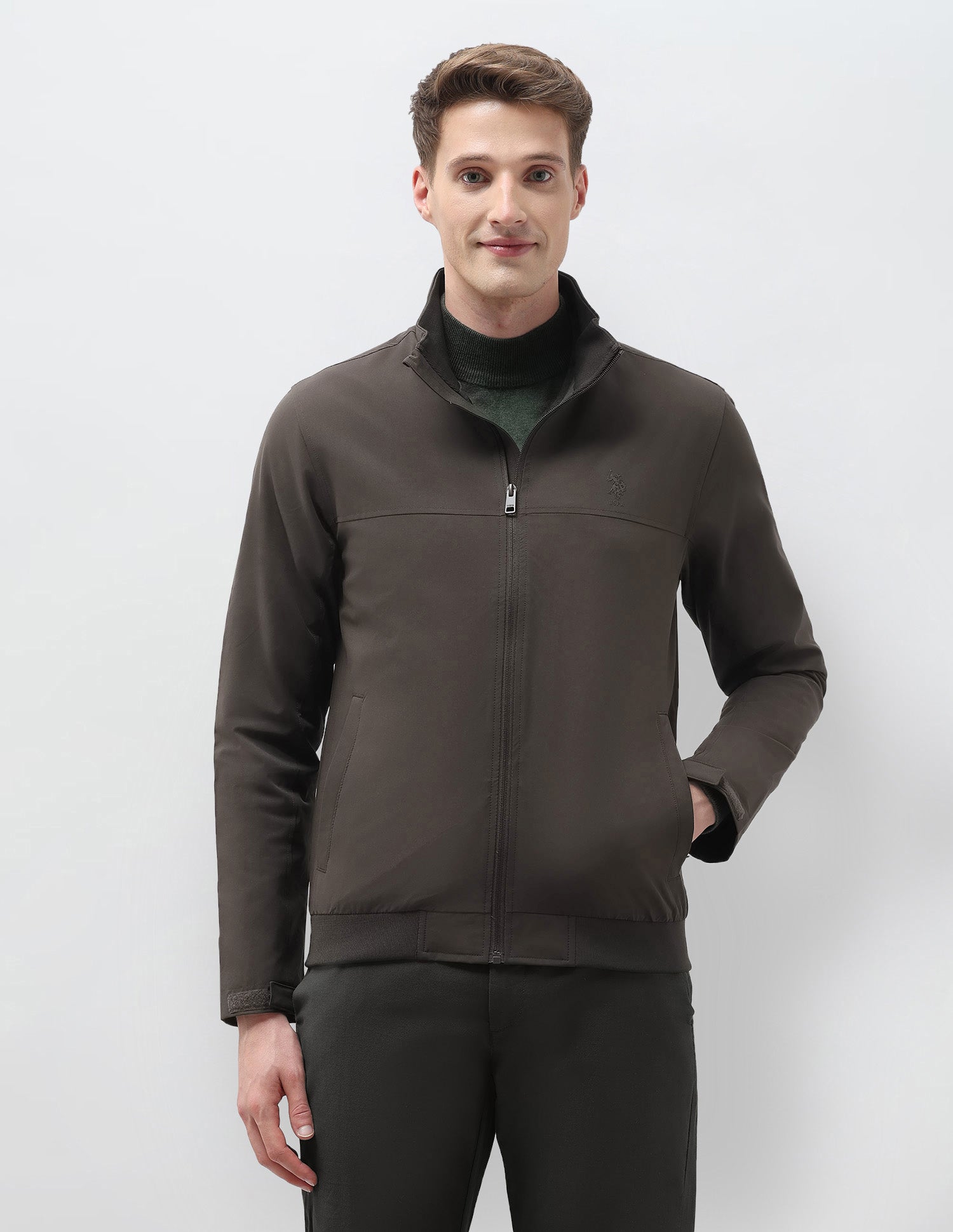 Regular Fit Solid Casual Jacket Choco - U.S. Polo Assn. India | Large
