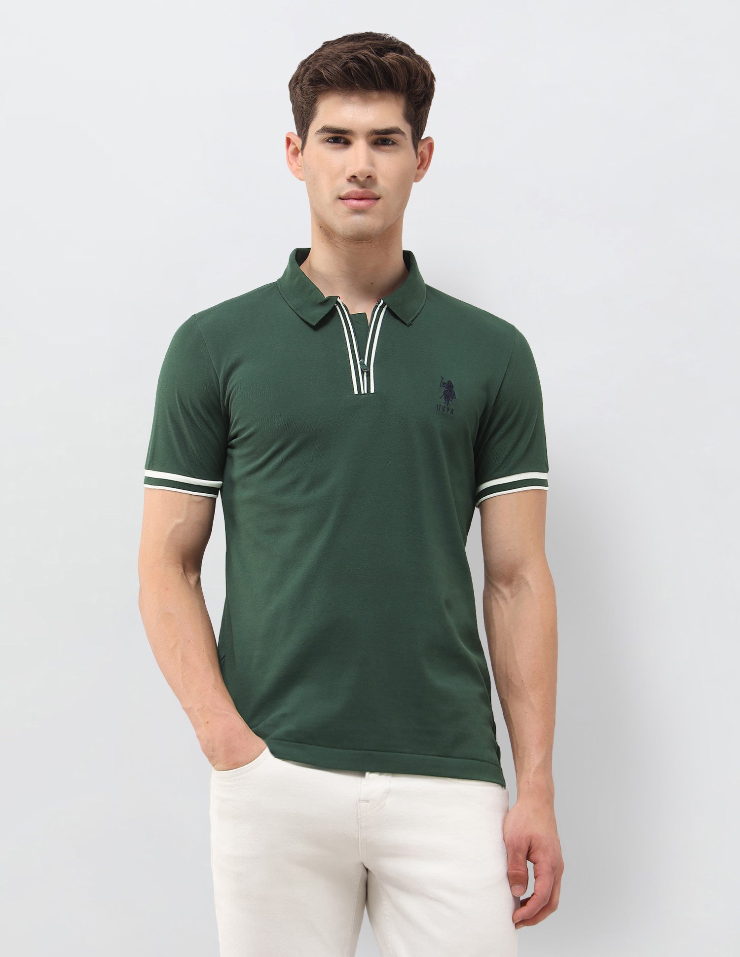 Solid Slim Fit Polo Shirt Green - U.S. Polo Assn. India | Large