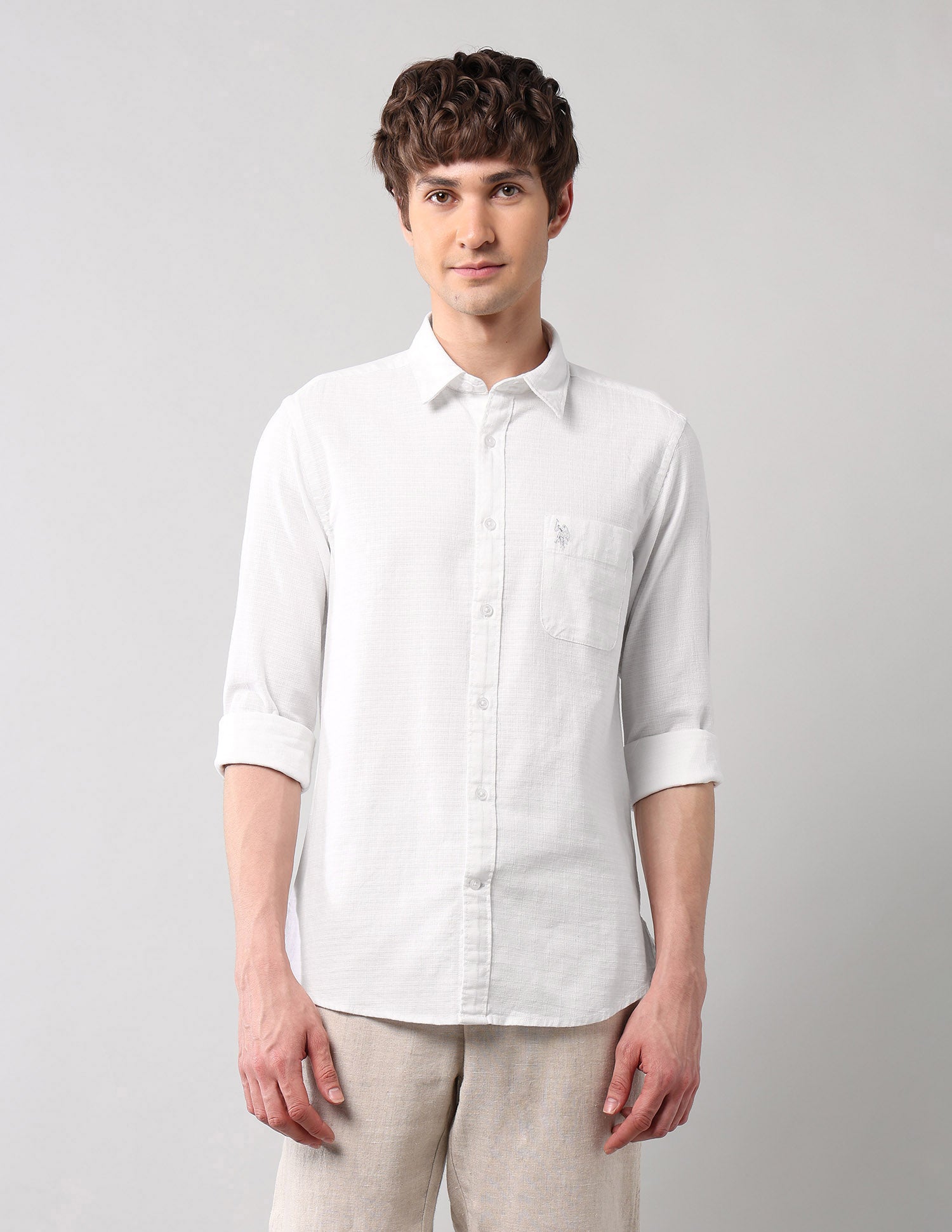 Textured Pure Cotton Shirt White - U.S. Polo Assn. India | Large