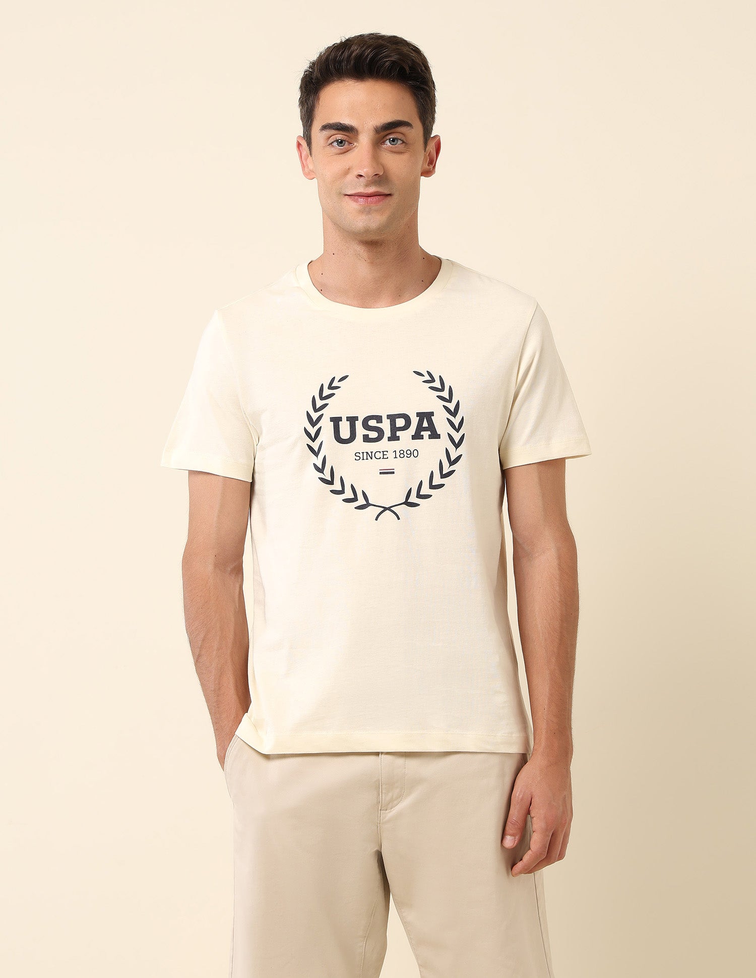 Brand Printed Slim Fit T-Shirt Off White - U.S. POLO ASSN. | Large