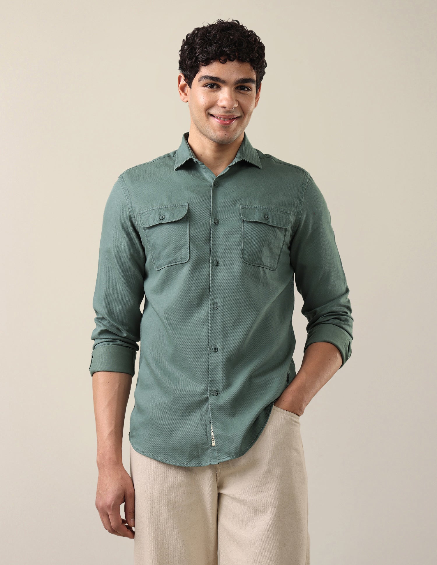 Solid Regular Fit Shirt Green - U.S. Polo Assn. India | Large