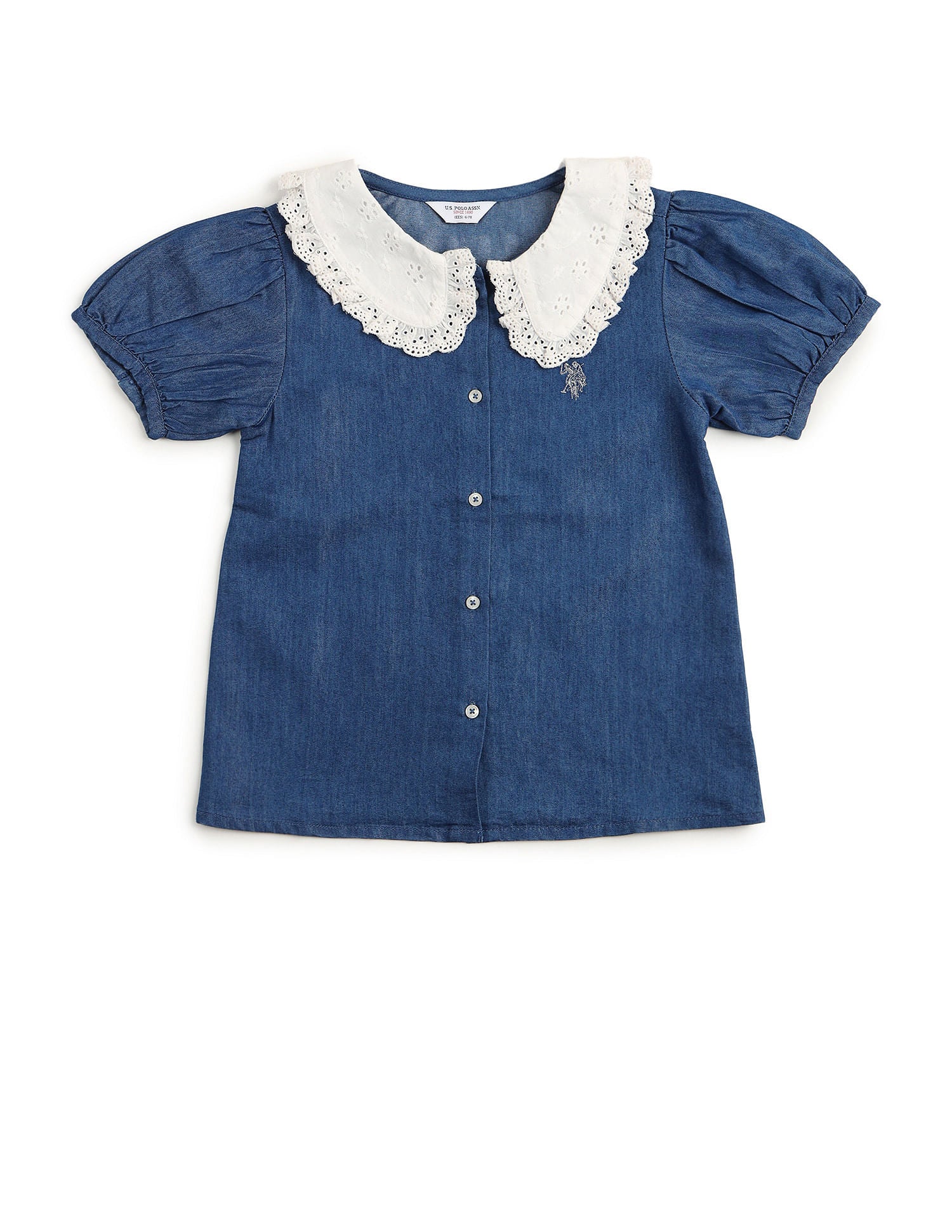 Girls Denim Perter Pan Collar Top Medium Blue - U.S. Polo Assn. India | Large