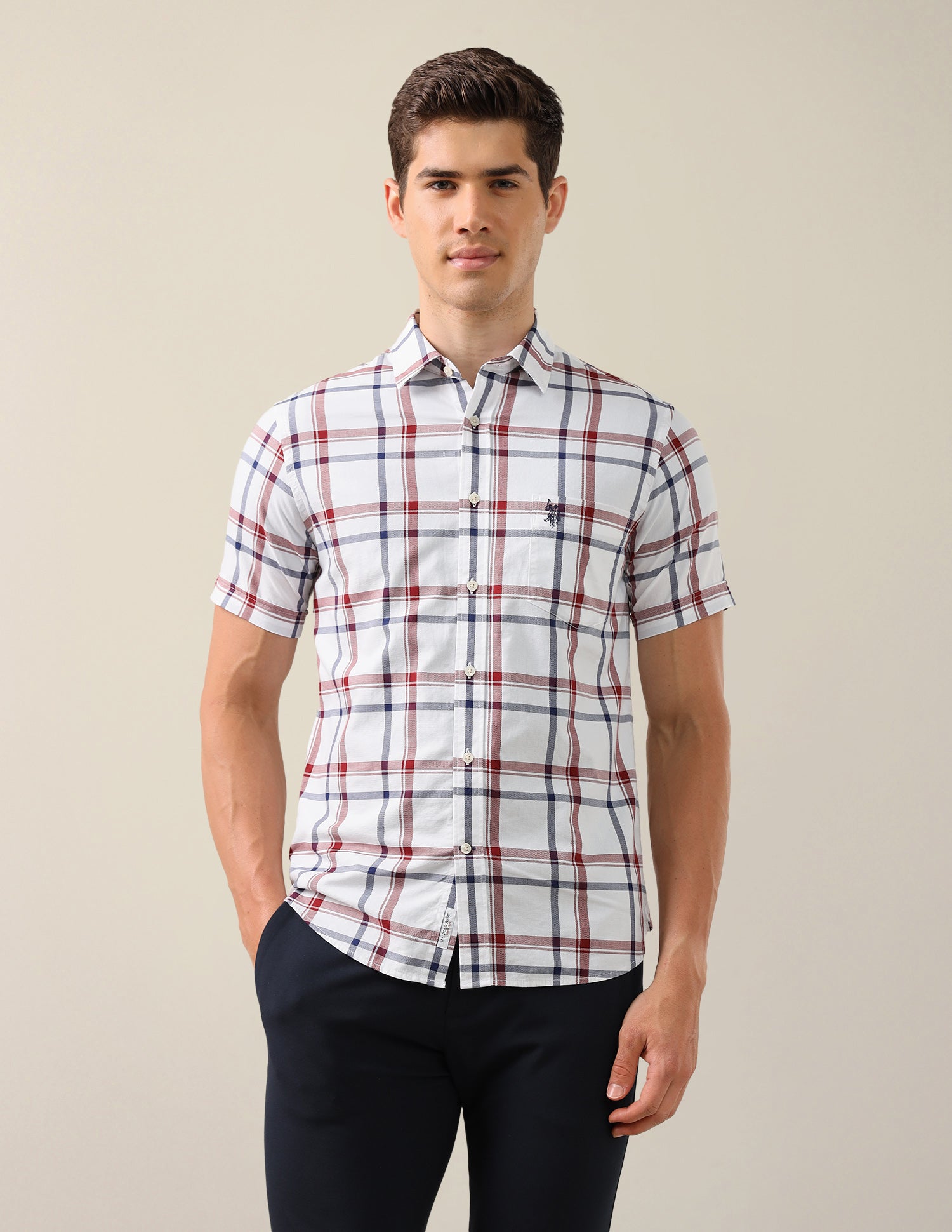 Grid Tattersall Checked Tailored Fit Shirt Red - U.S. Polo Assn. India | Large