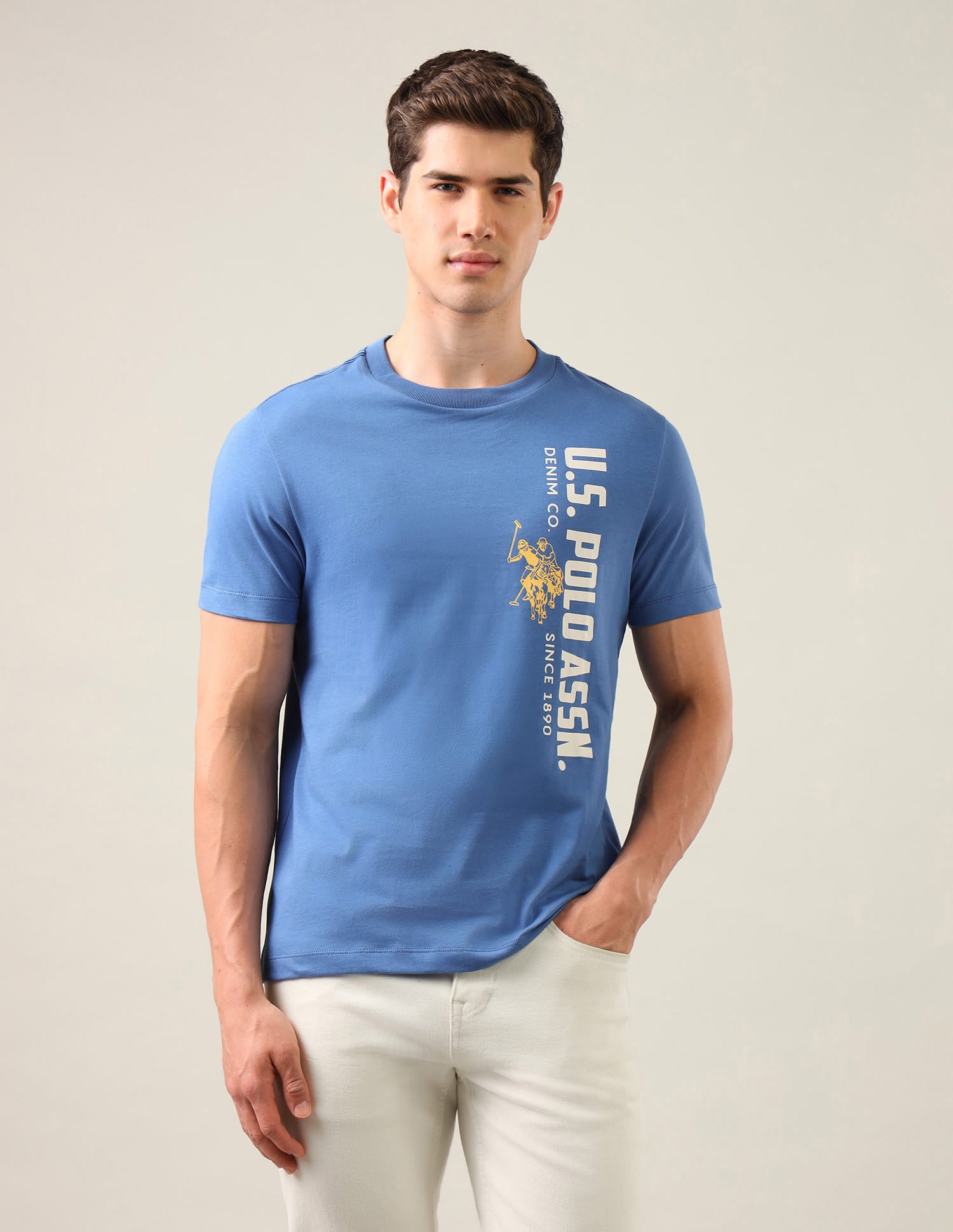 Brand Printed Regular Fit T-Shirt Blue - U.S. Polo Assn. India | Large