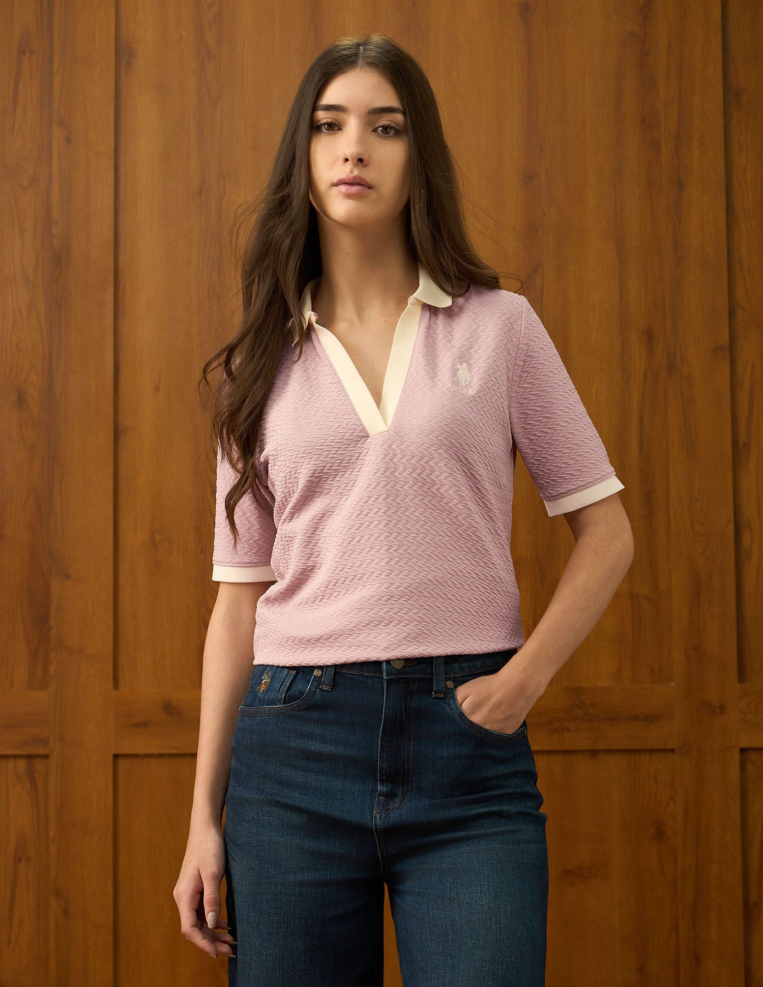 Textured Regular Fit Top Pink - U.S. POLO ASSN. | Large