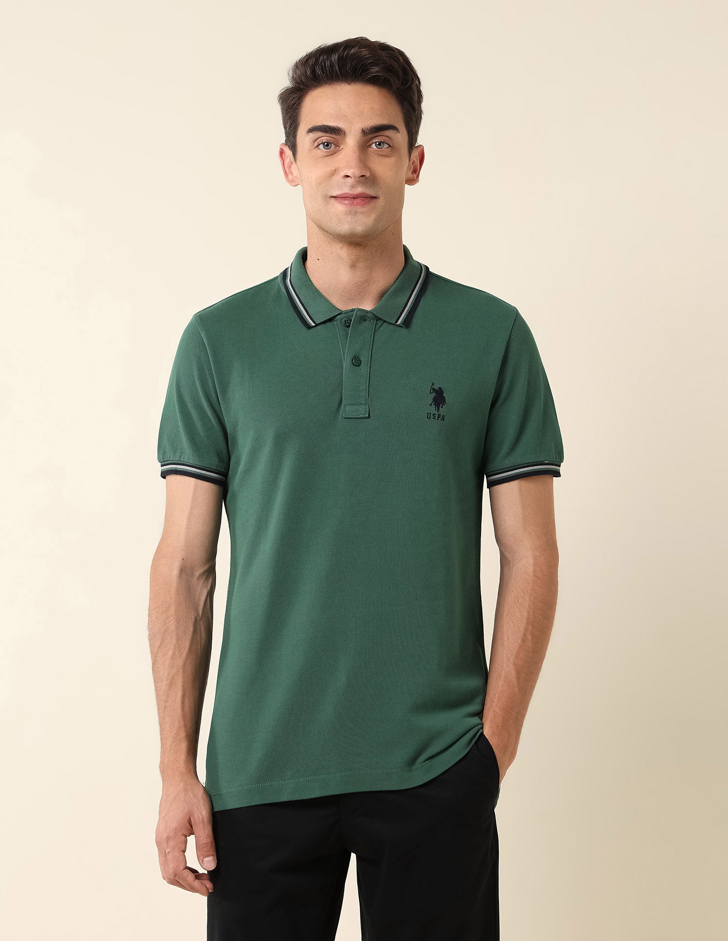 Pure Cotton Slim Fit Polo Shirt Dark Green - U.S. Polo Assn. India | Large
