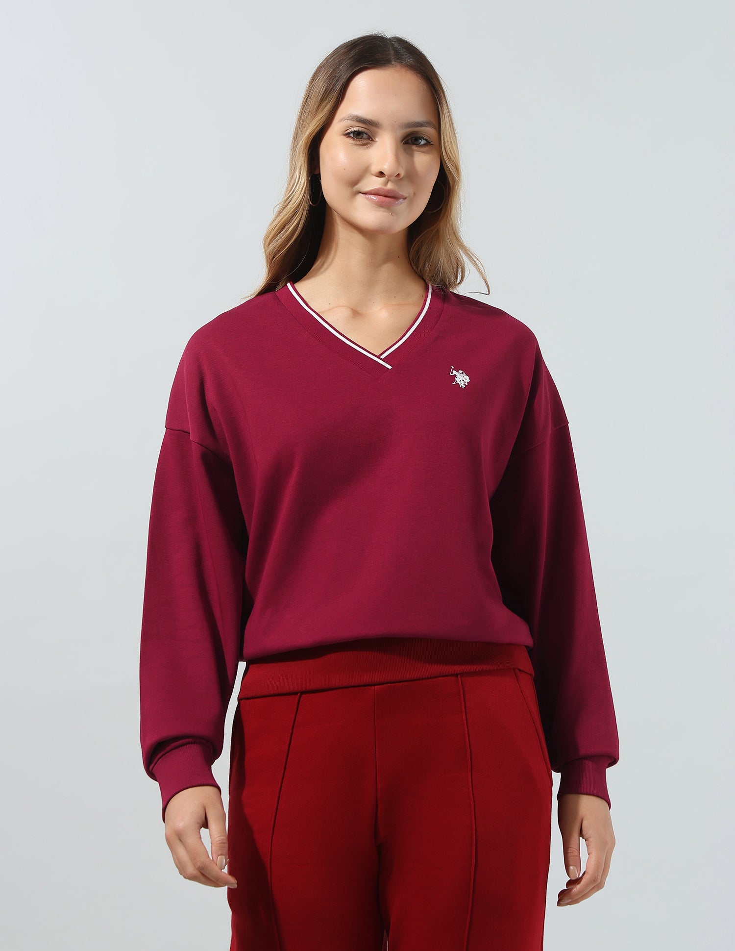 Solid Boxy Fit Sweatshirt Dark Red - U.S. Polo Assn. India | Large