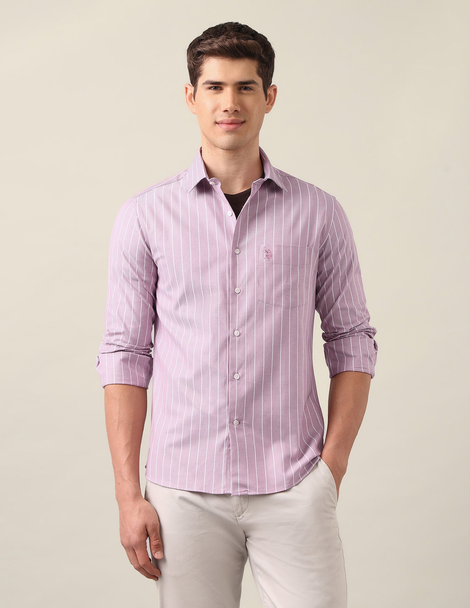 Tailored Fit Vertical Striped Shirt Pink - U.S. Polo Assn. India | Large