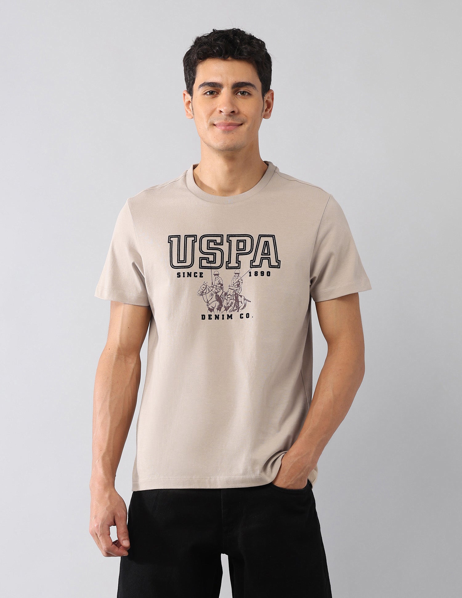 Brand Printed Muscle Fit Colligiate T-Shirt Beige - U.S. Polo Assn. India | Large