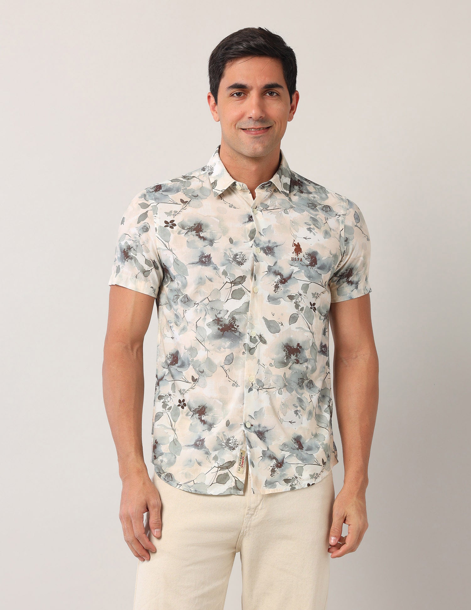 Floral Printed Regular Fit Shirt Beige - U.S. Polo Assn. India | Large