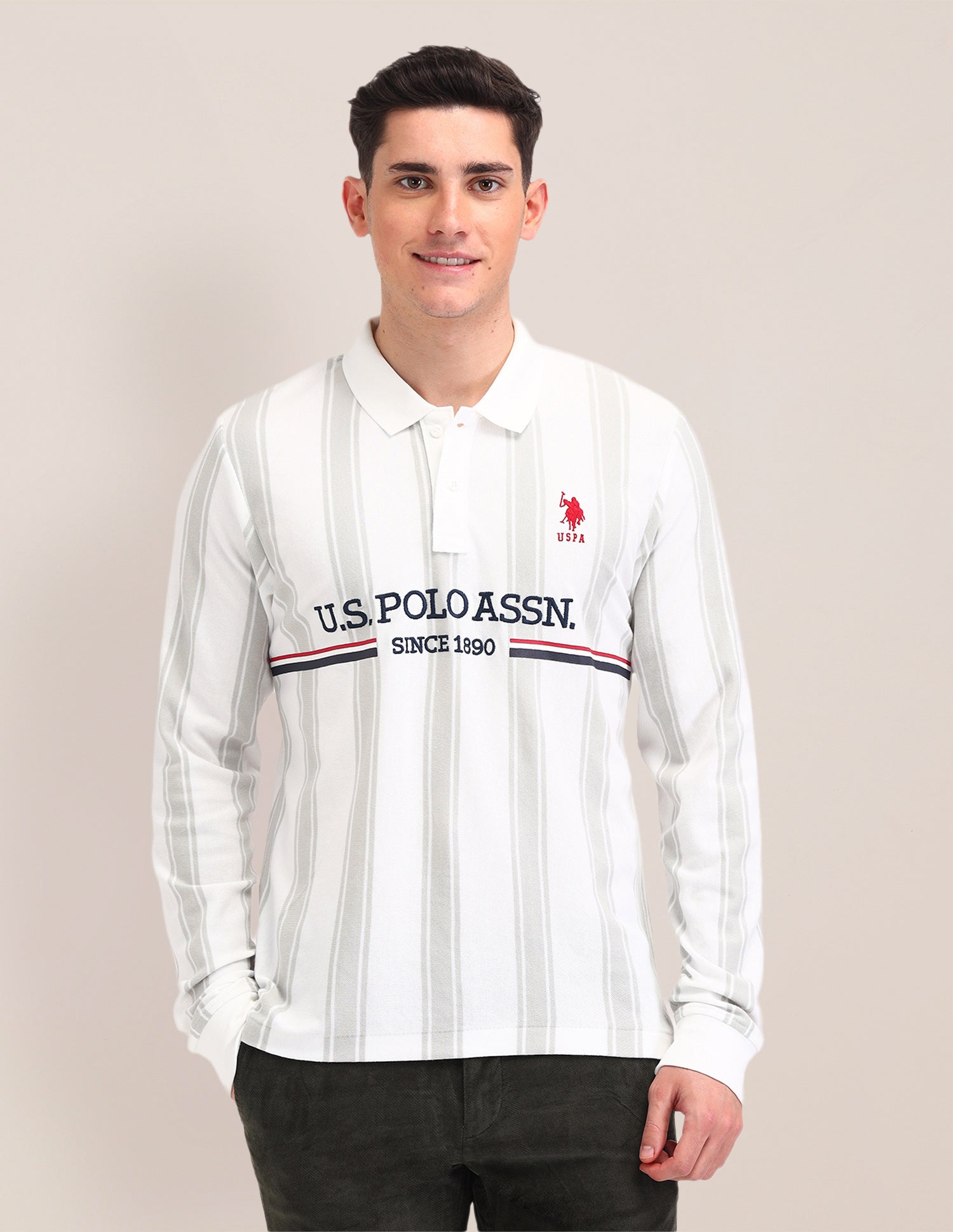 Vertical Striped Cotton Polo Shirt White - U.S. POLO ASSN. | Large