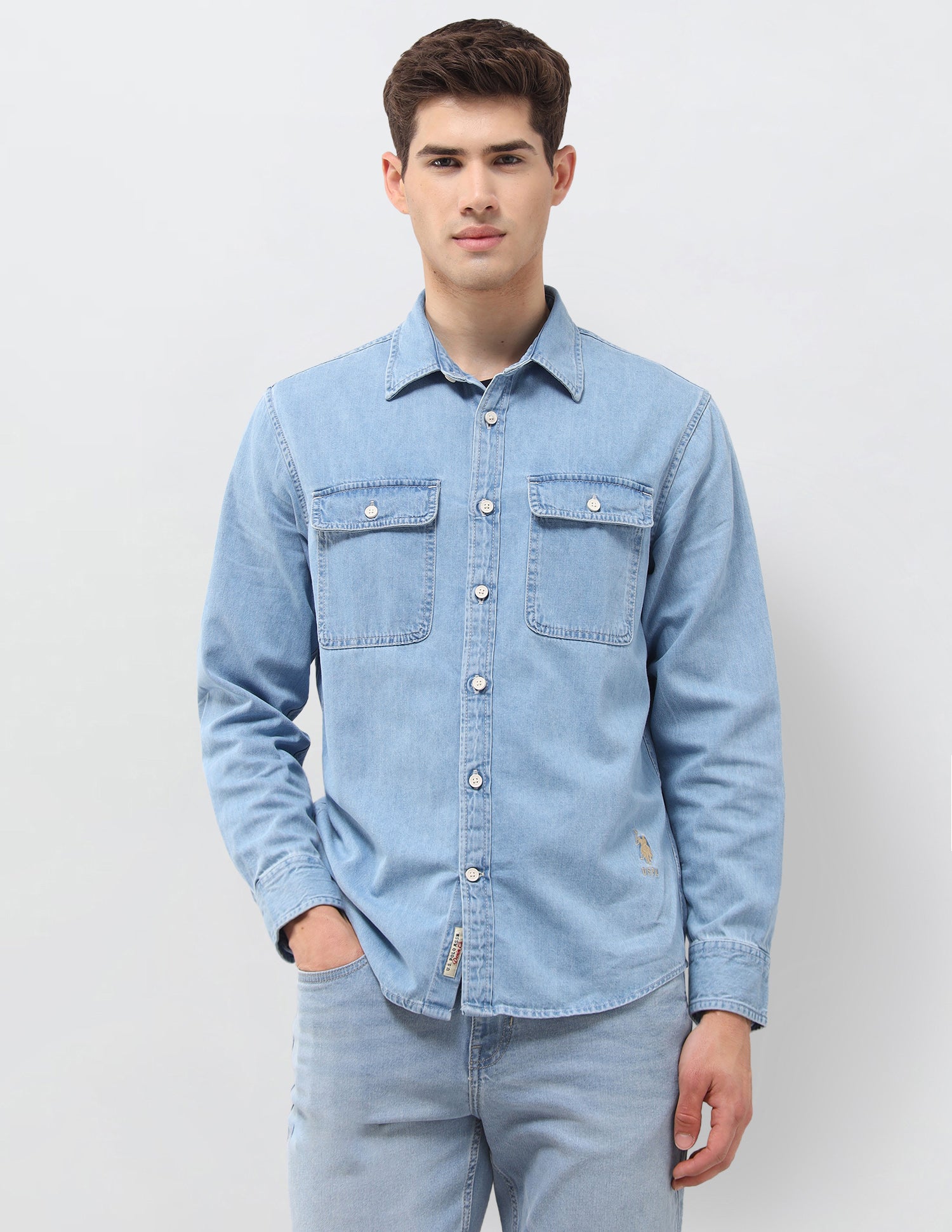 Twill Relaxed Fit Shirt Light Indigo - U.S. Polo Assn. India | Large