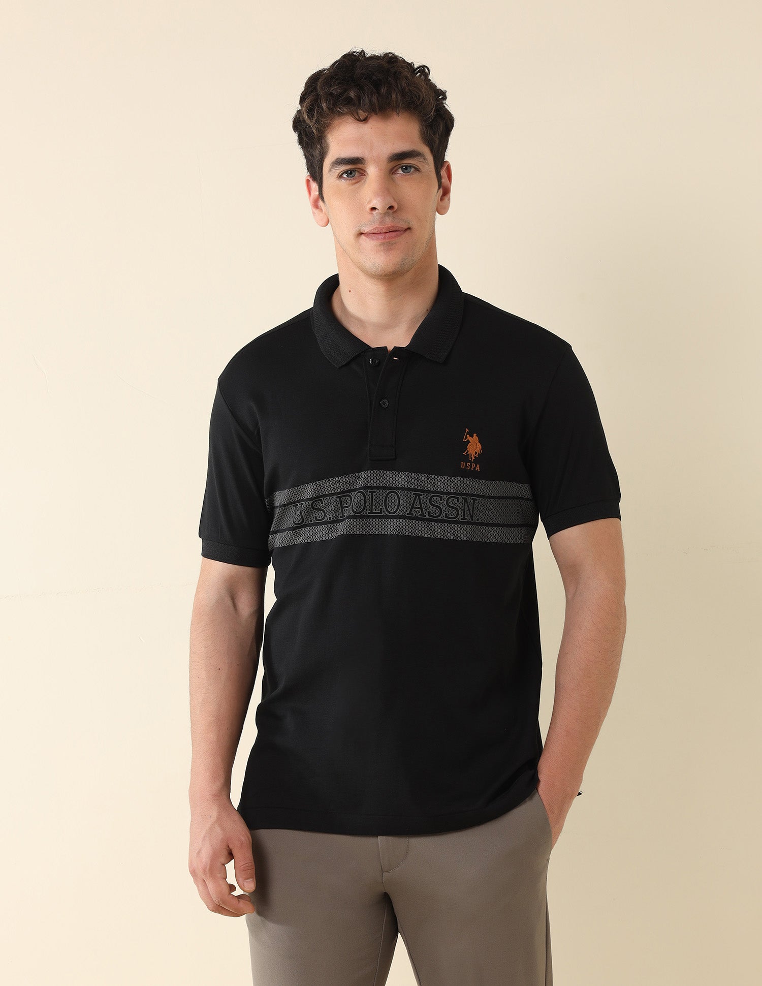 Brand Printed Modern Monochrome Polo Shirt Black - U.S. POLO ASSN. | Large