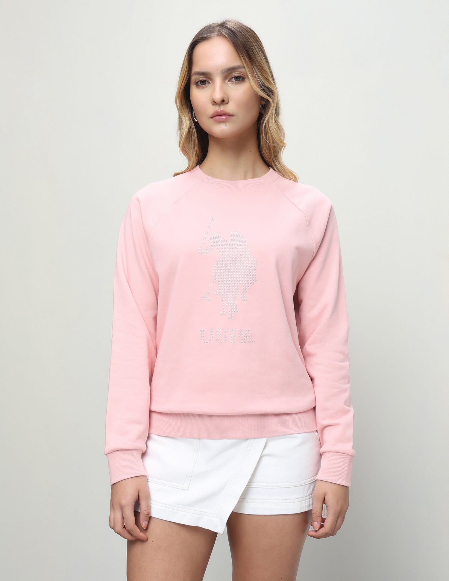 Brand Embellished Regular Fit Sweatshirt Light Pink - U.S. Polo Assn. India | Large