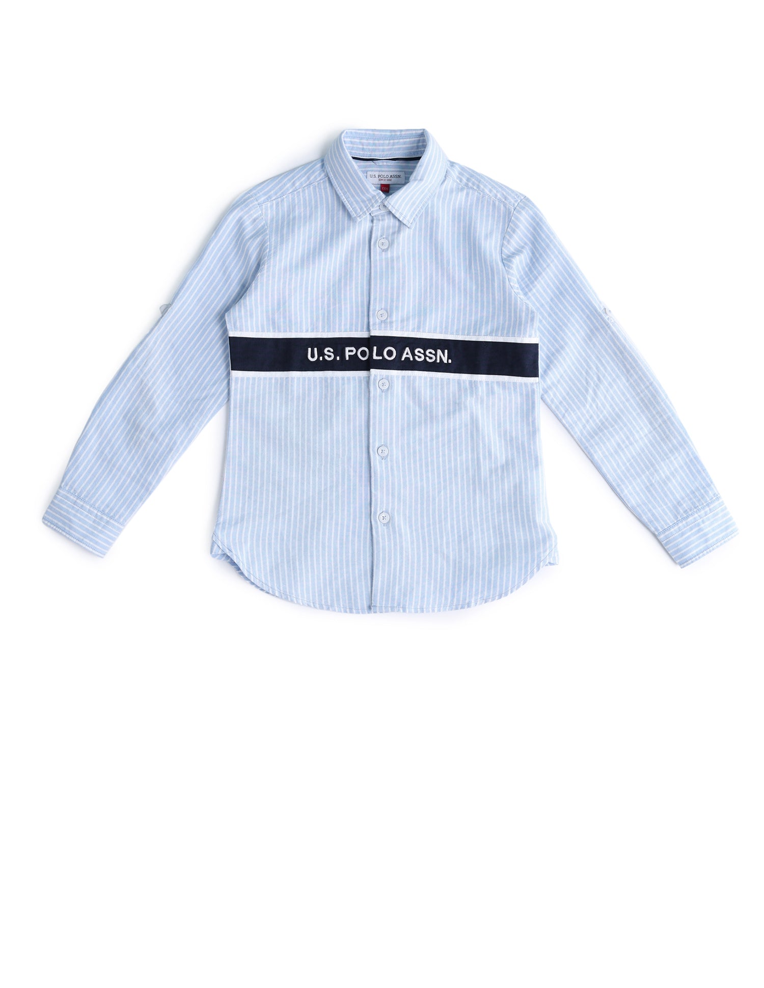 Boys Regular Fit Vertical StripedShirt Light Blue - U.S. Polo Assn. India | Large