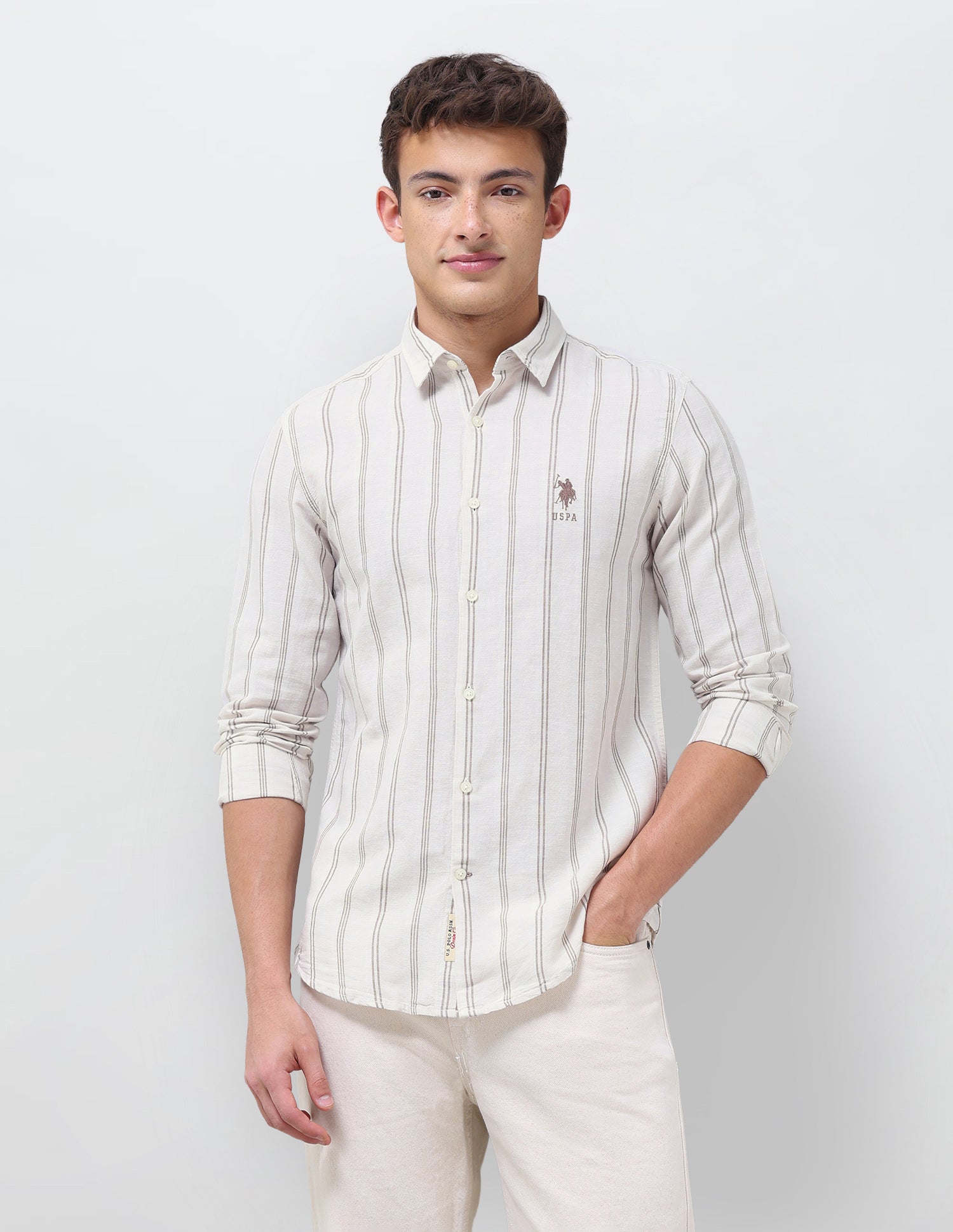 Vertical Striped Regular Fit Shirt Khaki - U.S. Polo Assn. India | Large