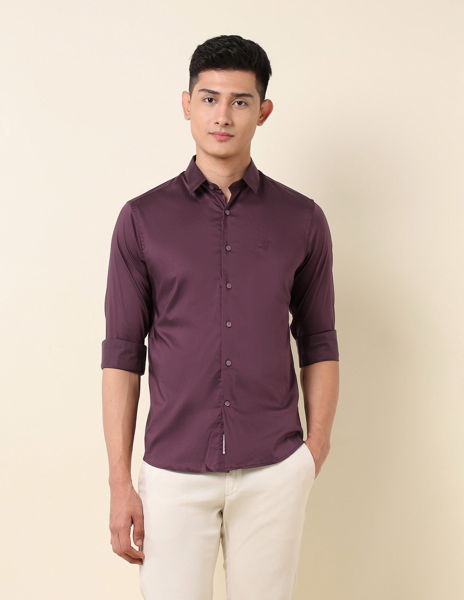 Tailored Fit Solid Shirt Burgundy - U.S. Polo Assn. India | Large