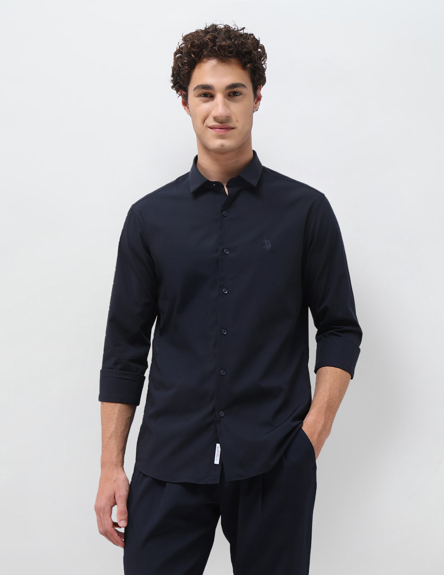 Solid Tailored Fit Shirt Navy - U.S. Polo Assn. India | Large