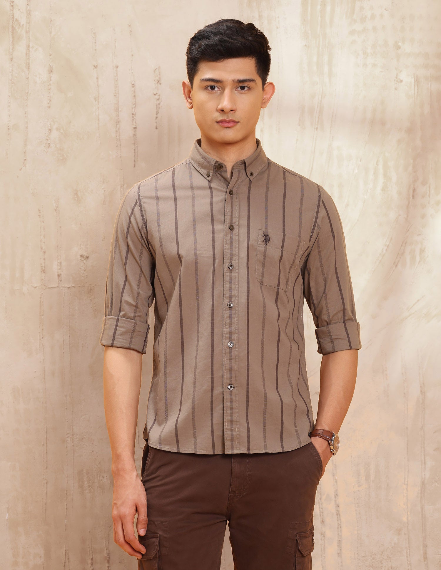 Vertical Striped Pure Cotton Shirt Copper - U.S. Polo Assn. India | Large