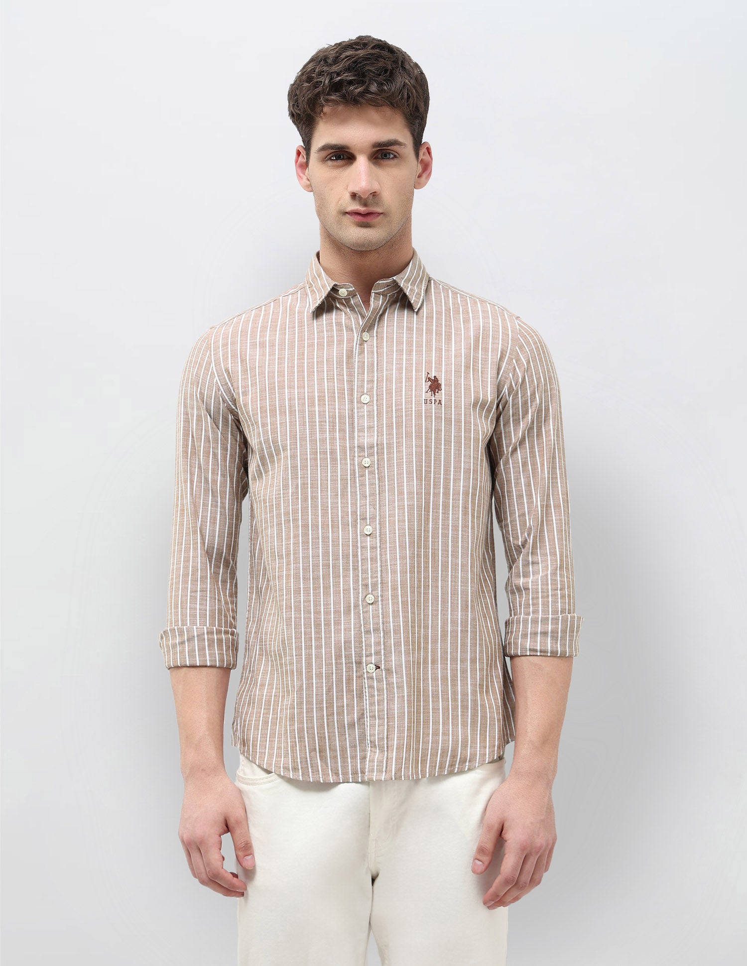 Regular Fit Vertical Striped Shirt Light Brown - U.S. POLO ASSN. | Large