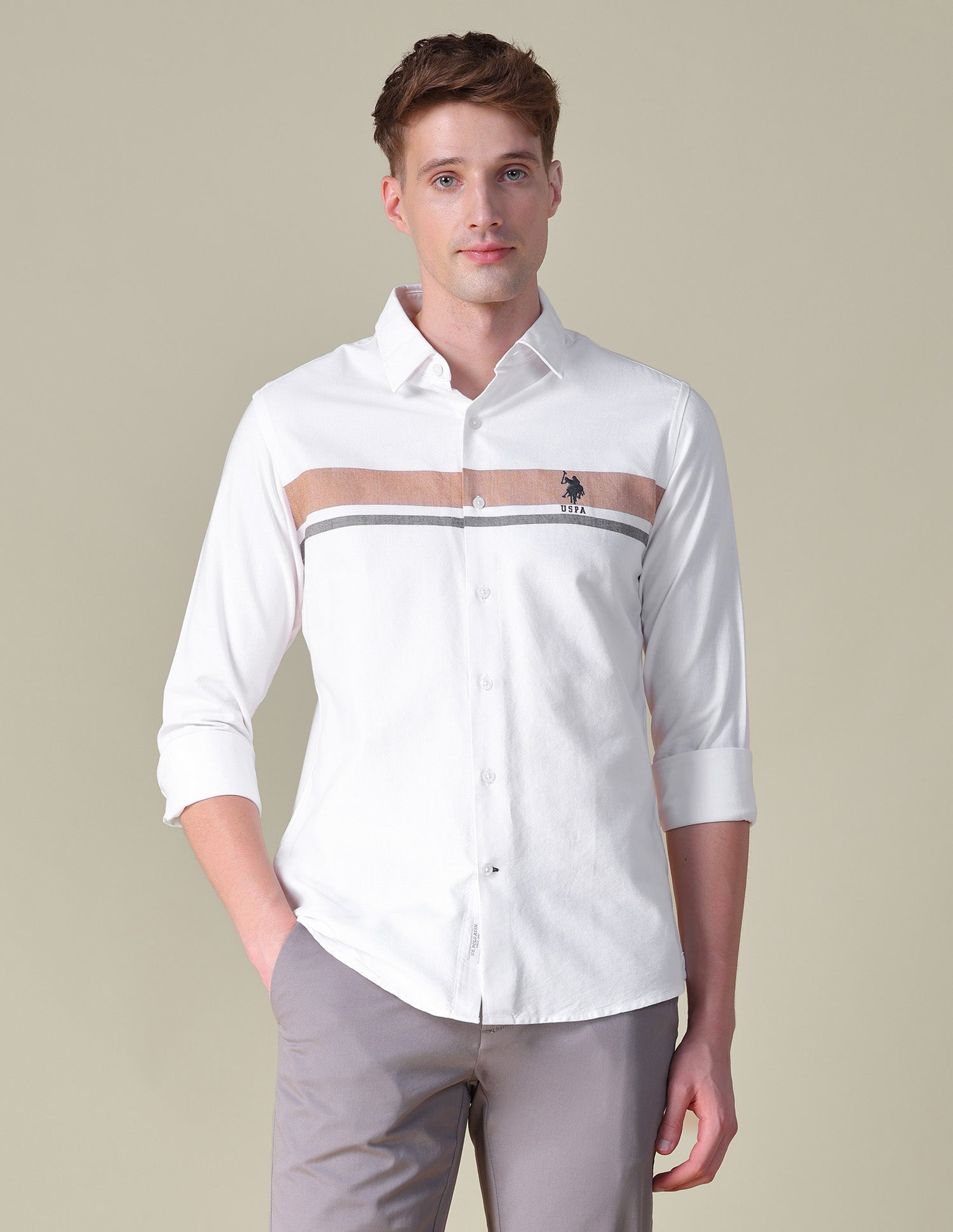 Oxford Horizontal Striped Shirt White - U.S. POLO ASSN. | Large