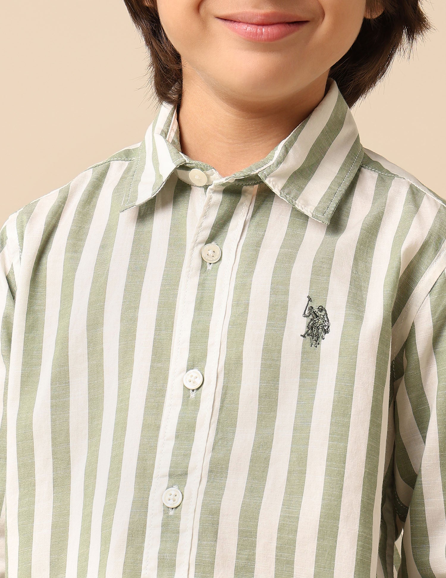 Boys Vertical Striped Regular Fit Shirt Green - U.S. POLO ASSN. | Large