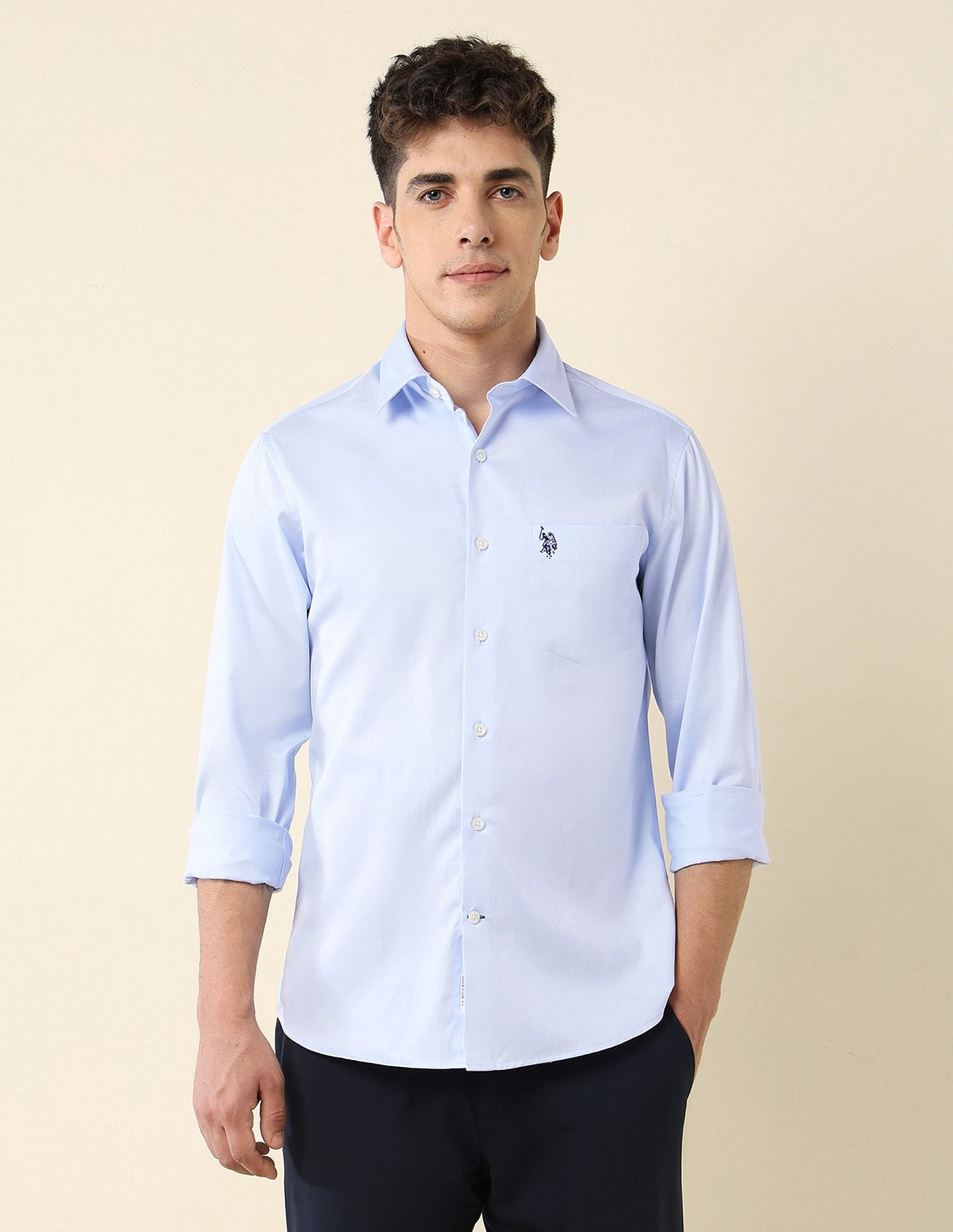 Tailored Fit Satin Shirt Light Blue - U.S. Polo Assn. India | Large