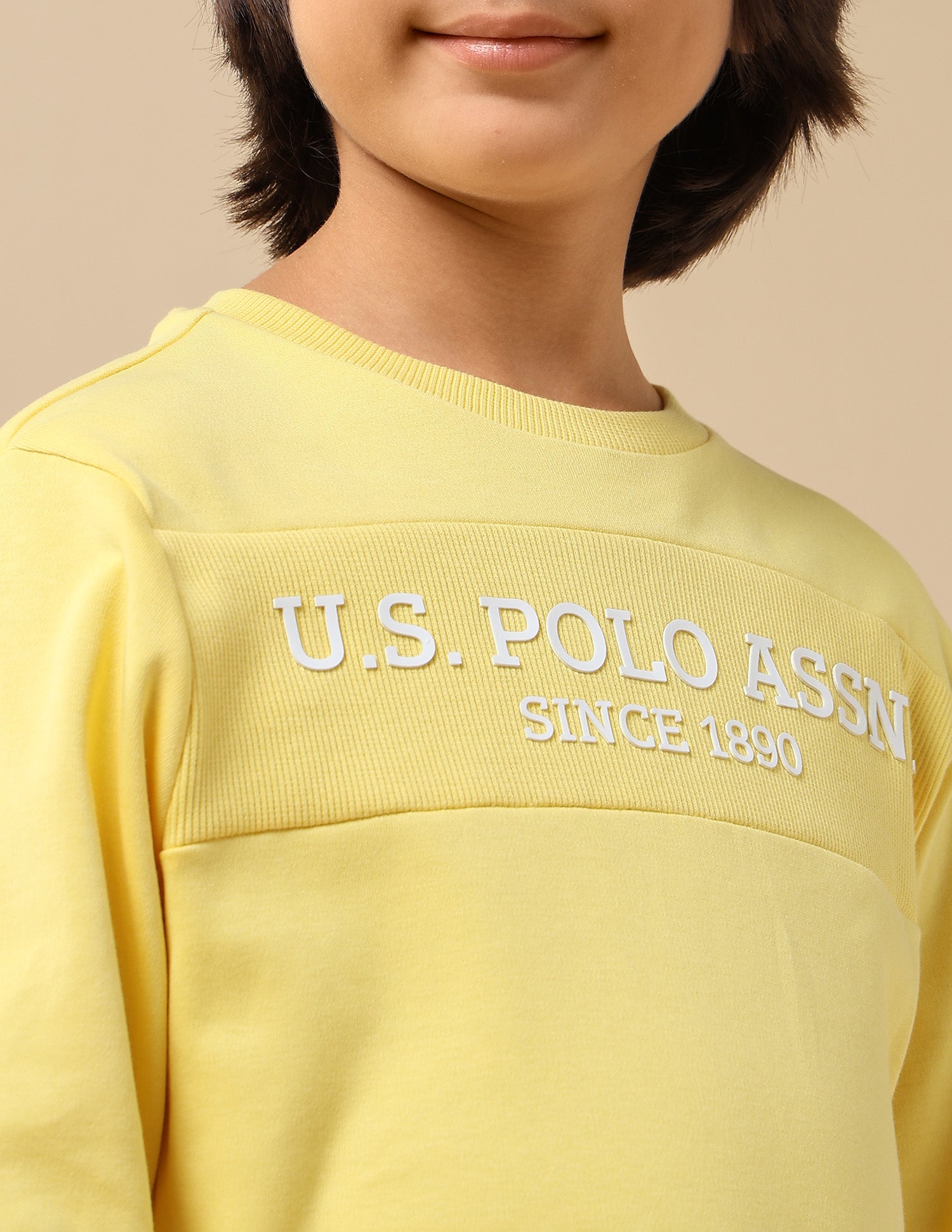 Boys Brand Embossed Regular Fit Sweatshirt Yellow - U.S. POLO ASSN. | Large