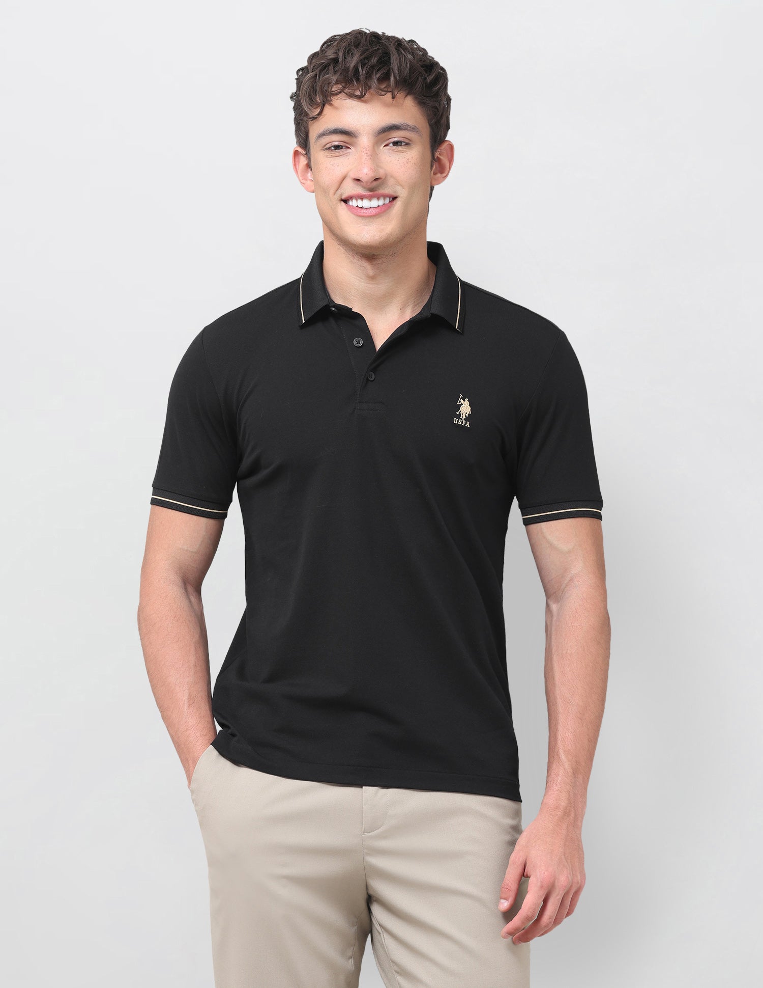 Solid Slim Fit Polo Shirt Black - U.S. Polo Assn. India | Large