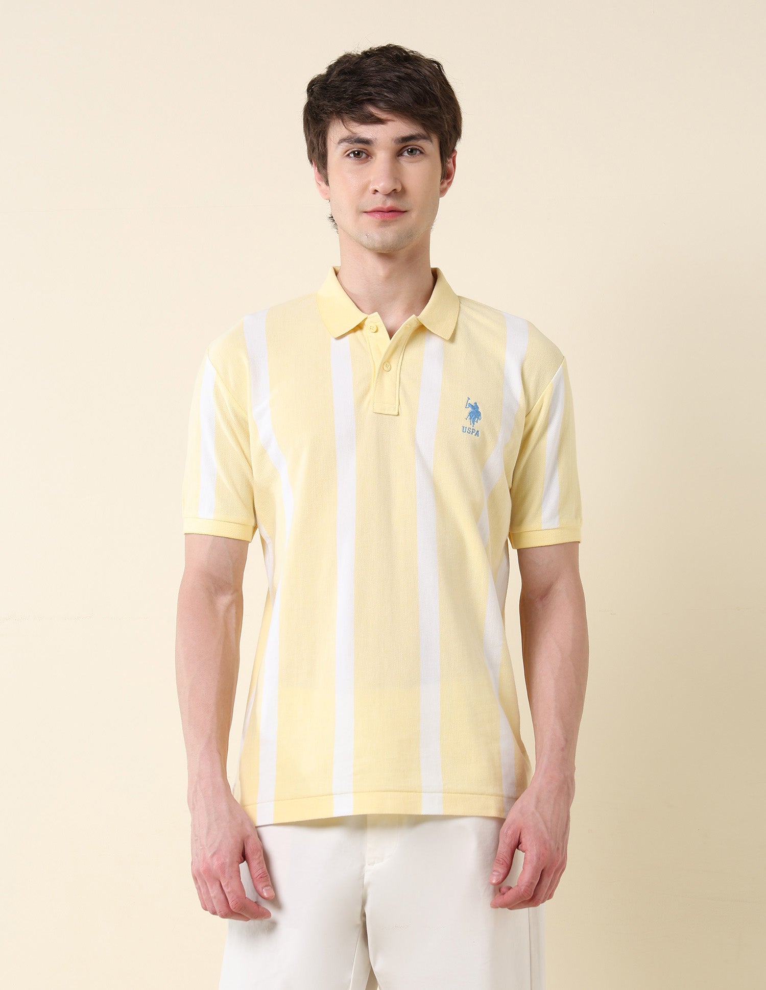 Vertical Striped Summer Splash Polo Shirt Yellow - U.S. Polo Assn. India | Large