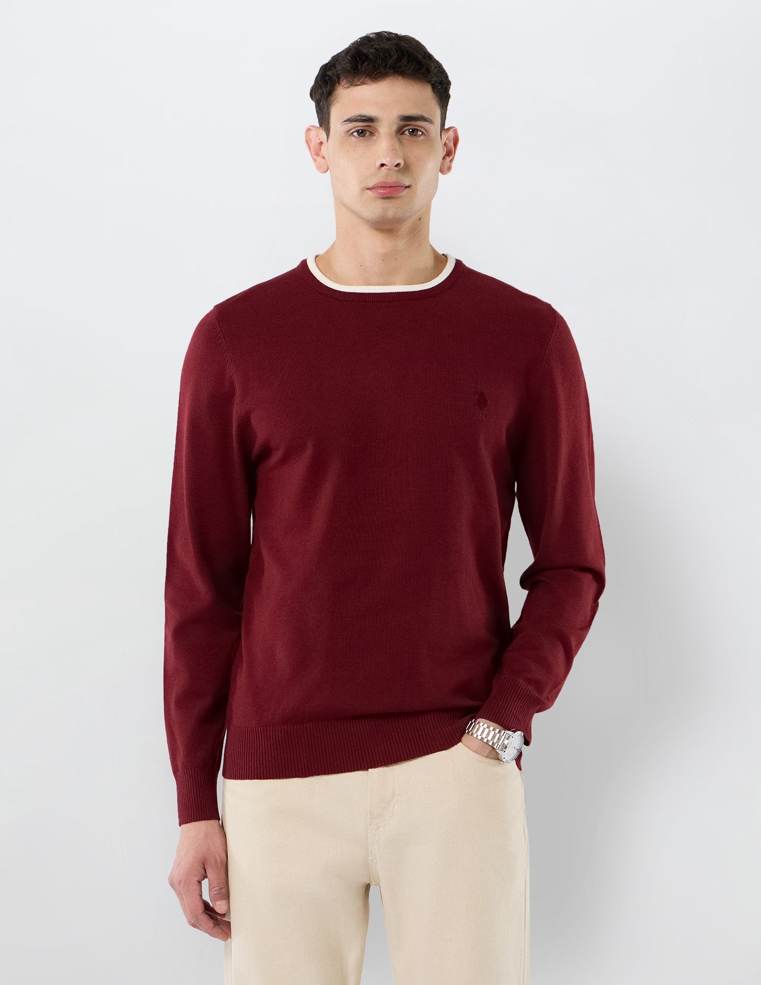 Solid Regular Fit Sweater Maroon - U.S. POLO ASSN. | Large