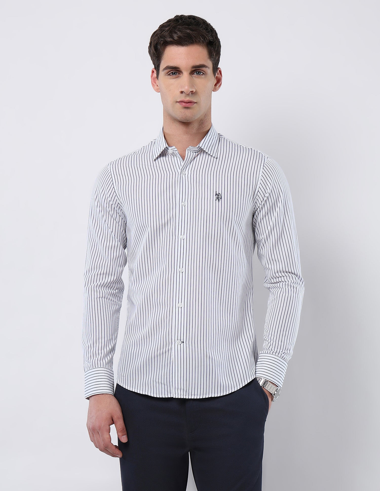 Tailored Fit Vertical Striped Shirt Blue - U.S. POLO ASSN. | Large