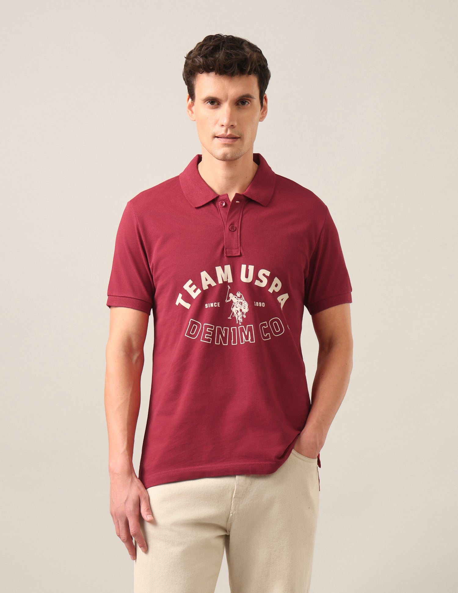 Typographic Brand Printed Slim Fit Polo Shirt Red - U.S. Polo Assn. India | Large