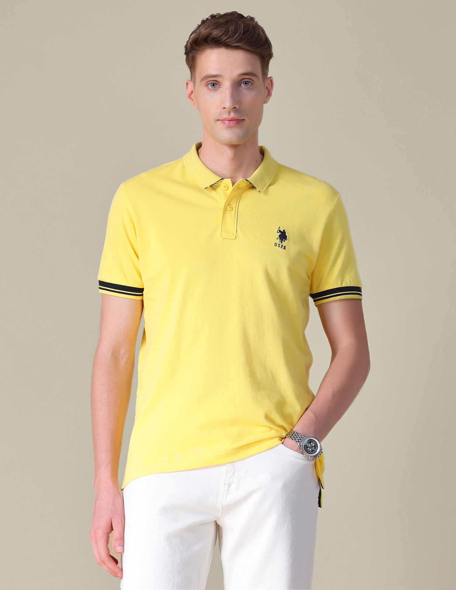 Solid Regular Fit Polo Shirt Light Yellow - U.S. POLO ASSN. | Large
